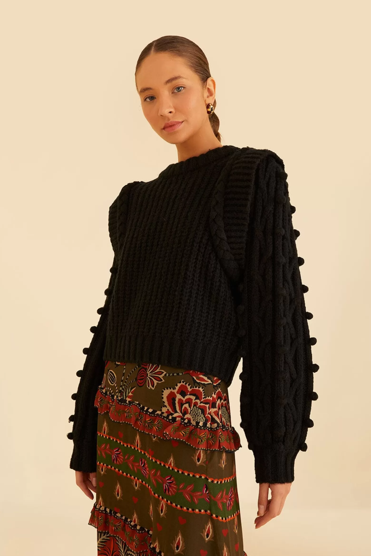 Discount FARM Rio  BLACK BRAIDED SWEATER