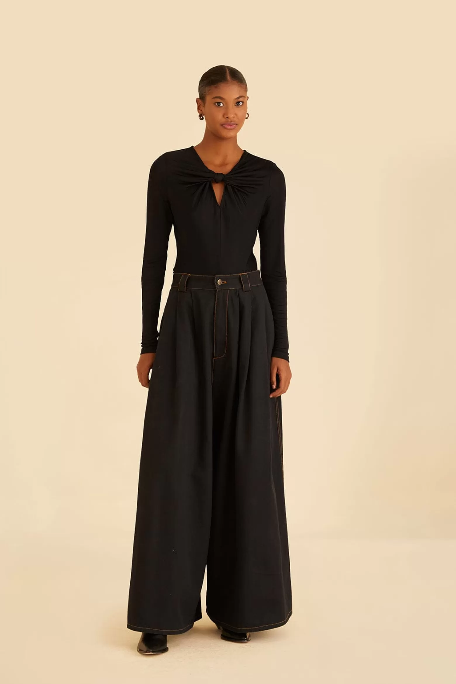 Shop FARM Rio  BLACK CANVAS MAXI PLEATED PANTS