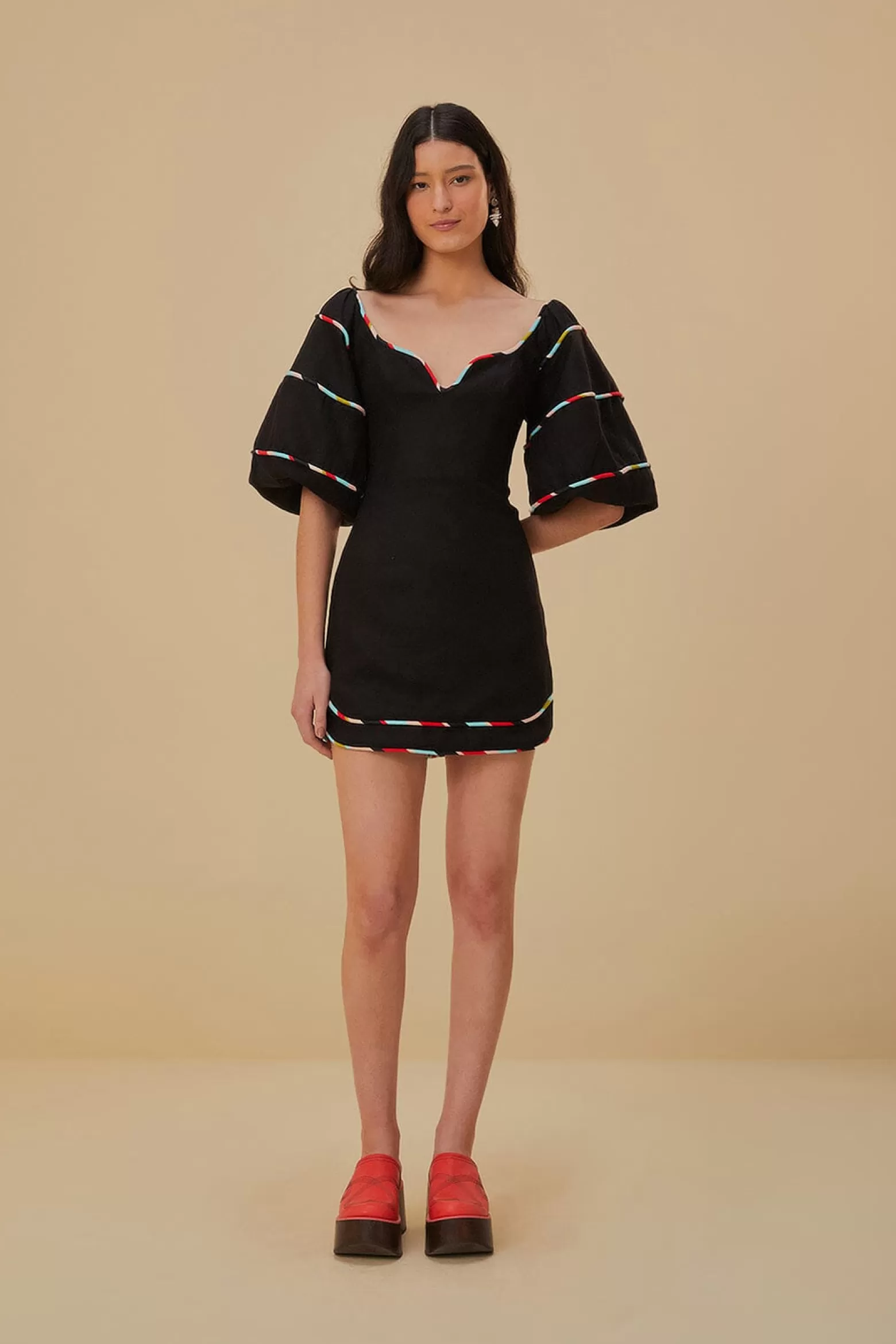Hot FARM Rio  BLACK COLORED STRIPES SHORT SLEEVE MINI DRESS