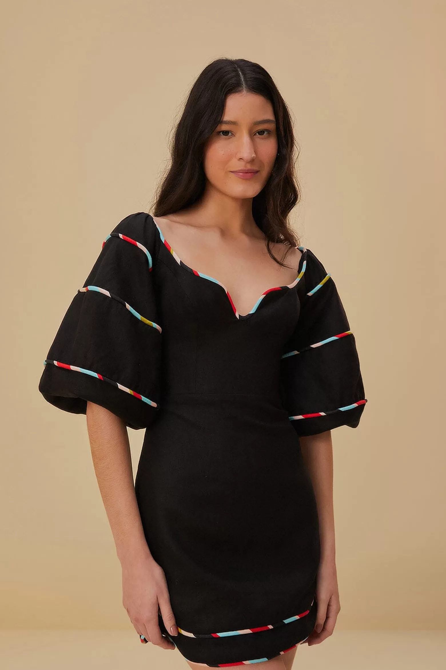 Hot FARM Rio  BLACK COLORED STRIPES SHORT SLEEVE MINI DRESS