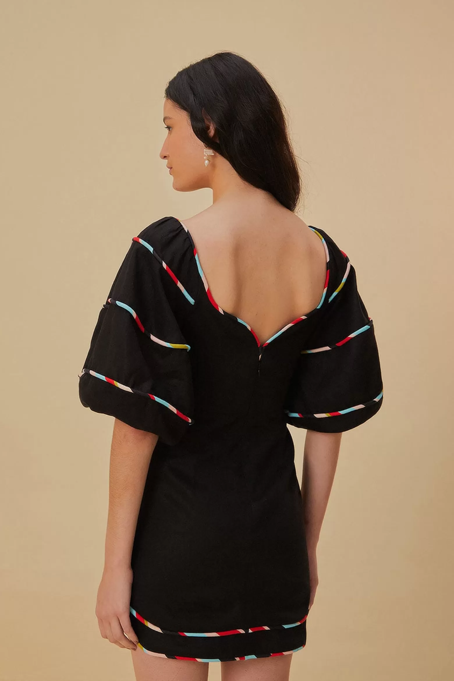 Hot FARM Rio  BLACK COLORED STRIPES SHORT SLEEVE MINI DRESS