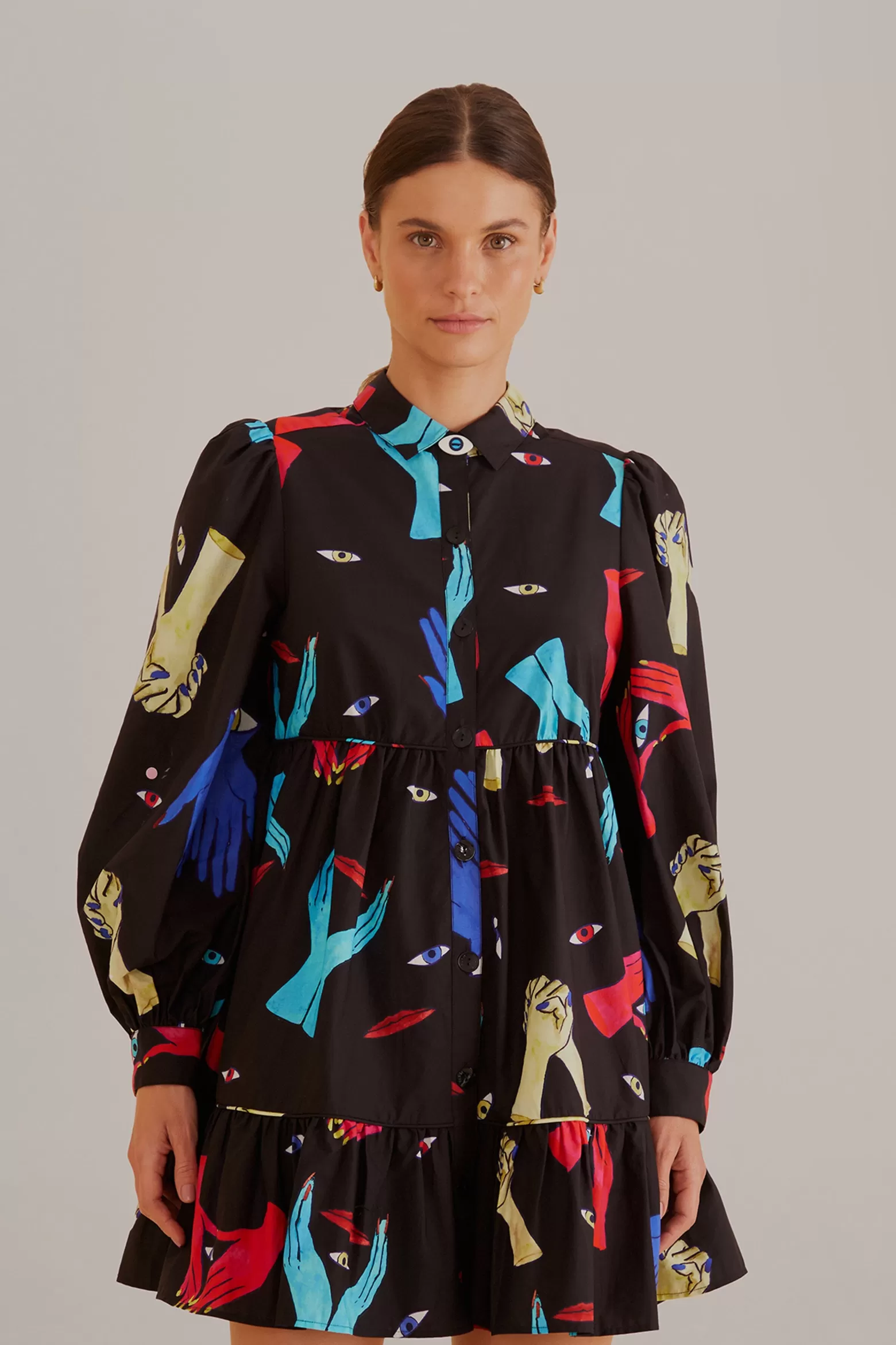 Flash Sale FARM Rio  BLACK COLORFUL TOGETHER  LONG SLEEVE MINI DRESS