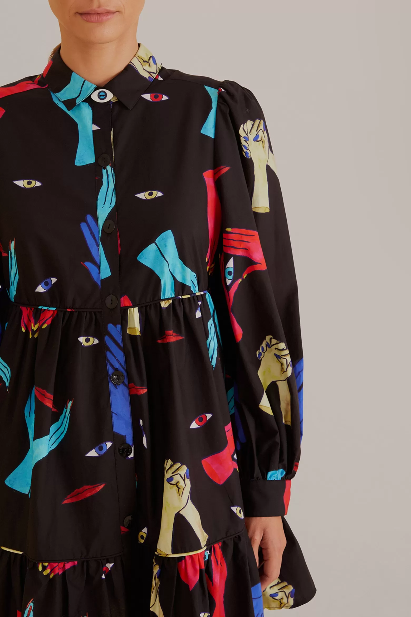 Flash Sale FARM Rio  BLACK COLORFUL TOGETHER  LONG SLEEVE MINI DRESS