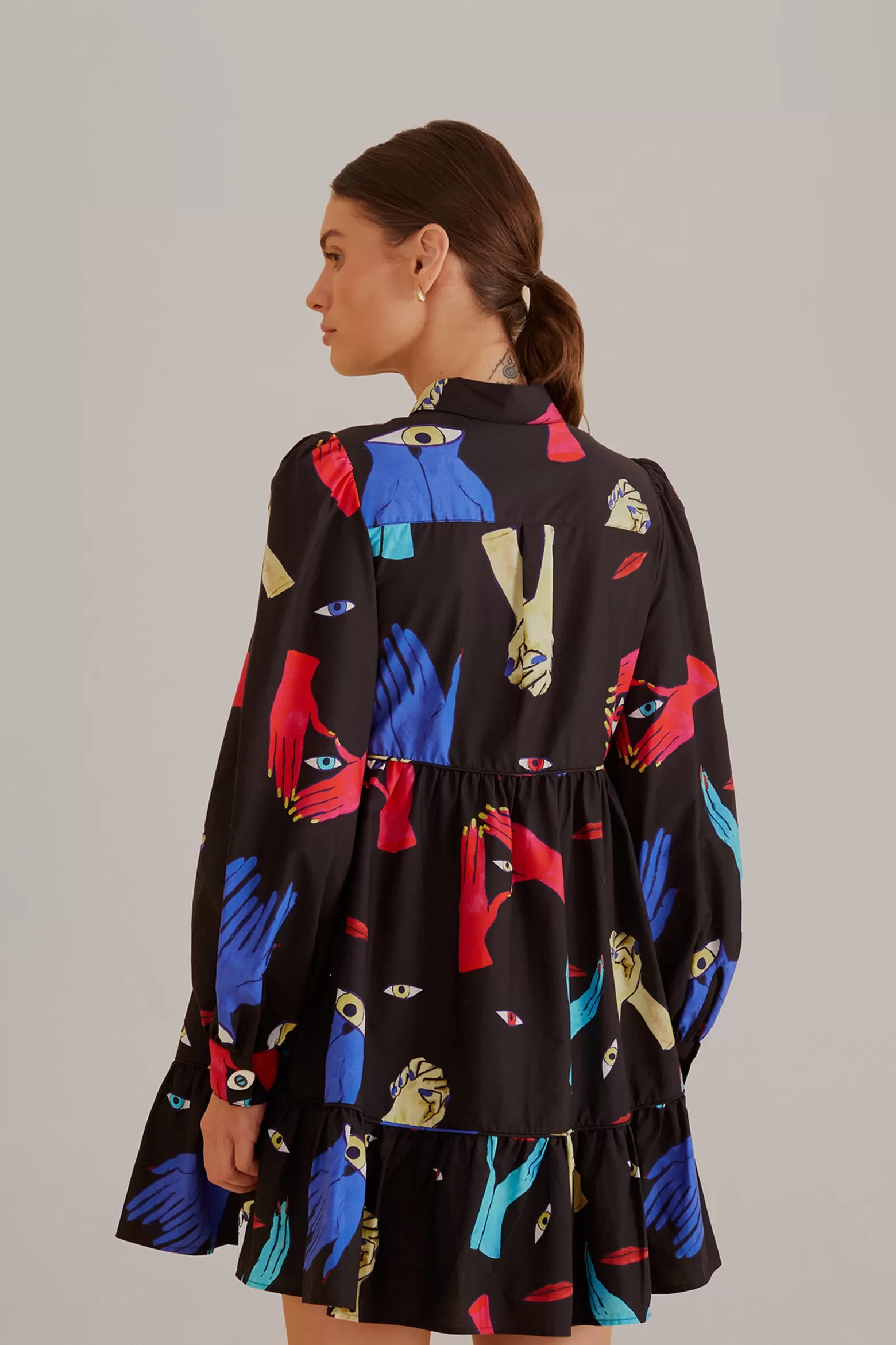 Flash Sale FARM Rio  BLACK COLORFUL TOGETHER  LONG SLEEVE MINI DRESS