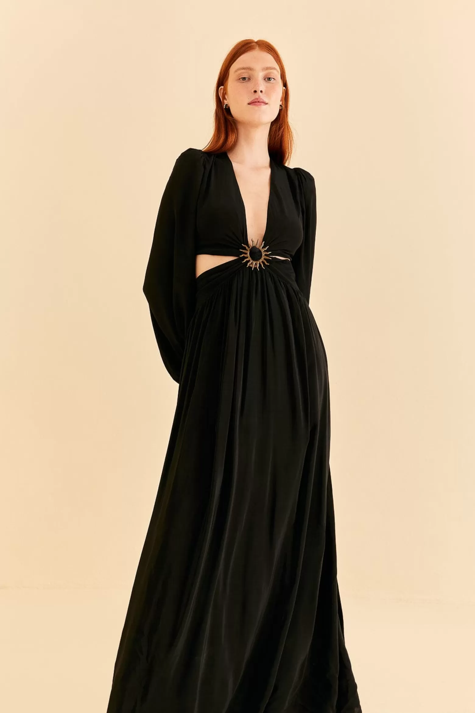 Store FARM Rio  BLACK CUT OUT LONG SLEEVE MAXI DRESS