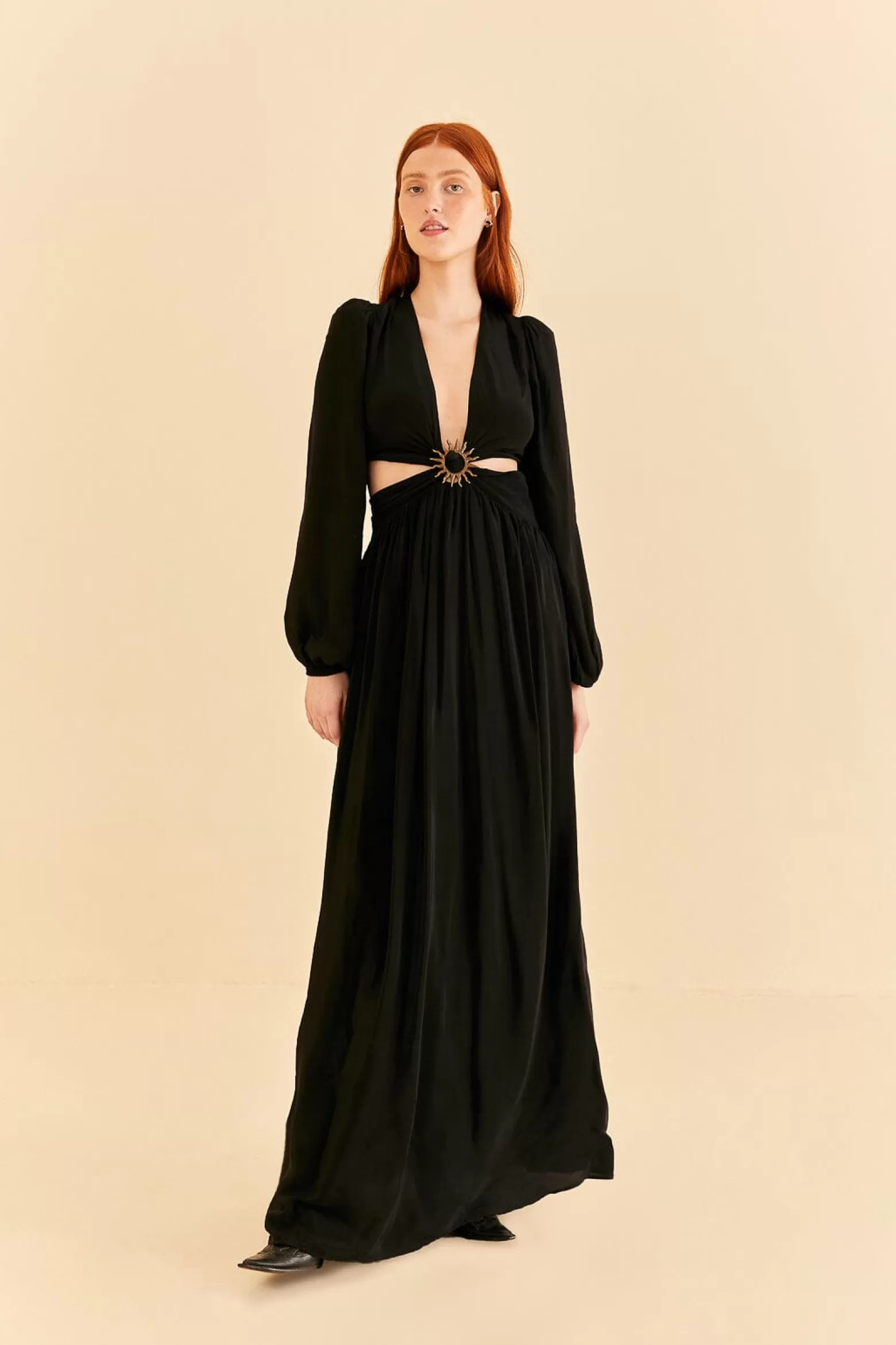 Store FARM Rio  BLACK CUT OUT LONG SLEEVE MAXI DRESS