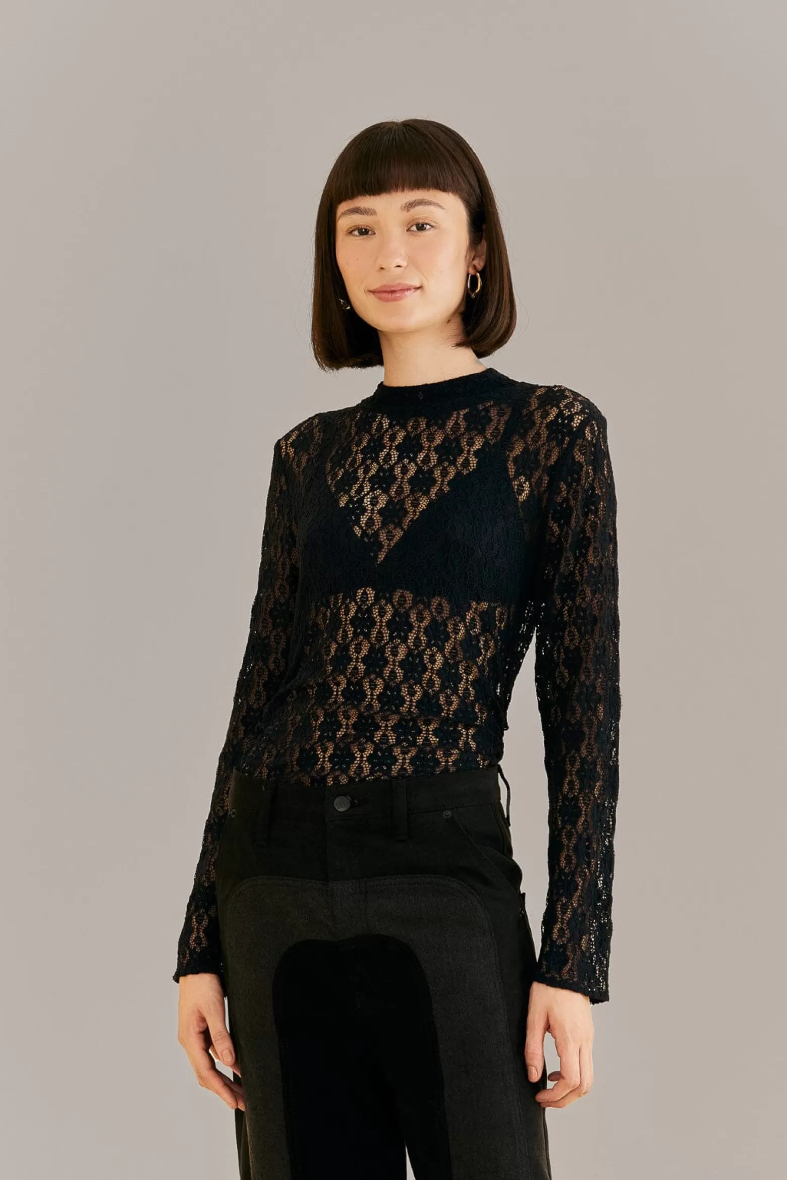 Best FARM Rio  BLACK LACE LONG SLEEVE BLOUSE