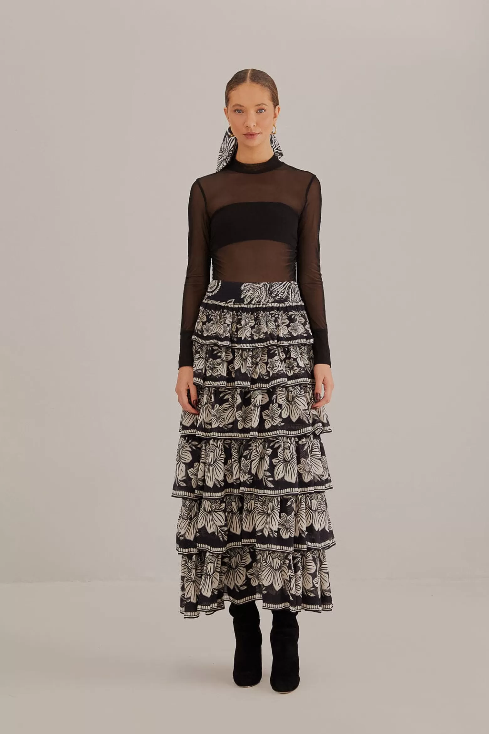 Best Sale FARM Rio  BLACK PAISLEY BLOOM TIERED SKIRT