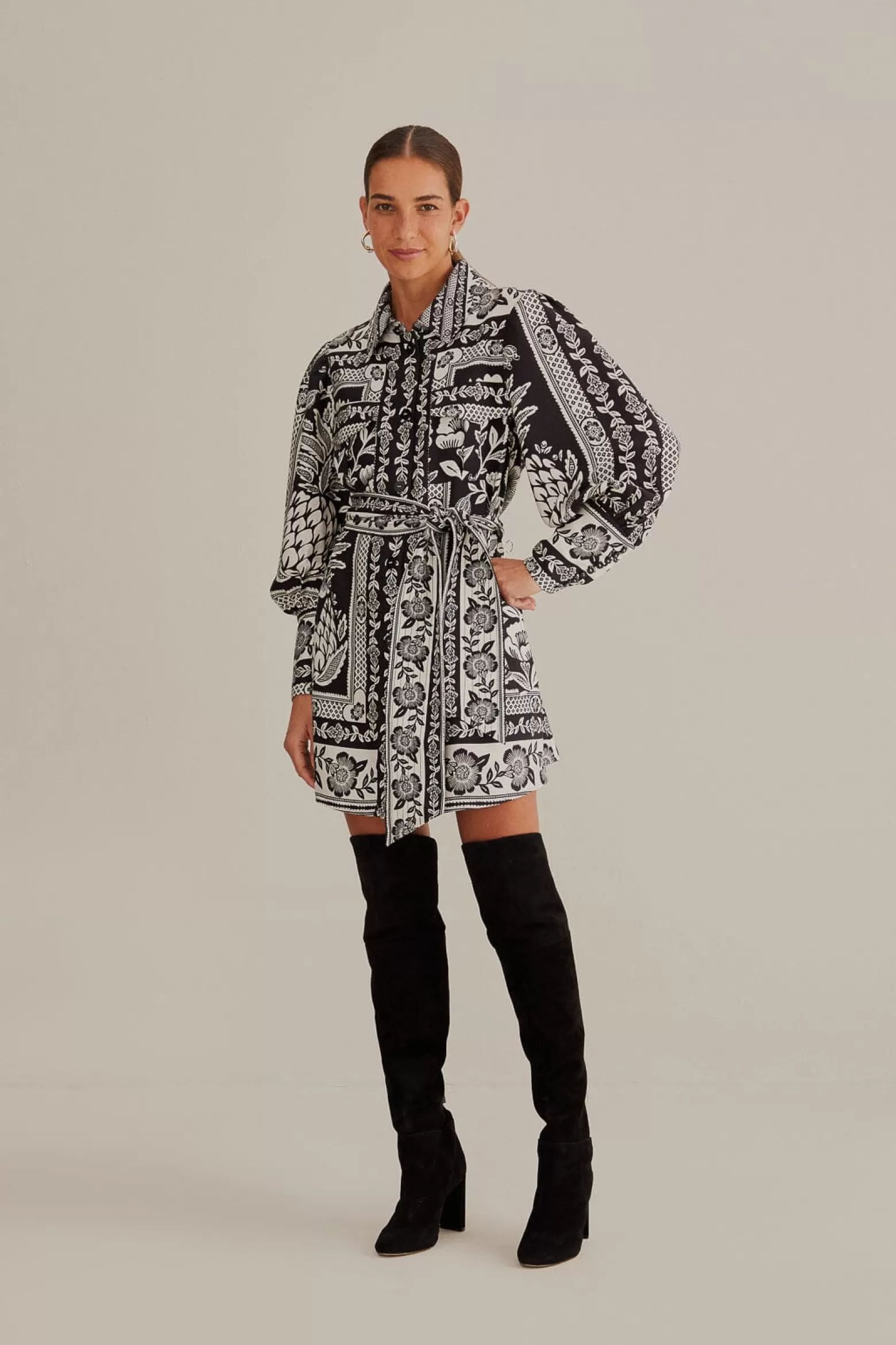 Outlet FARM Rio  BLACK PINEAPPLE GARDEN LONG SLEEVE SHIRTDRESS