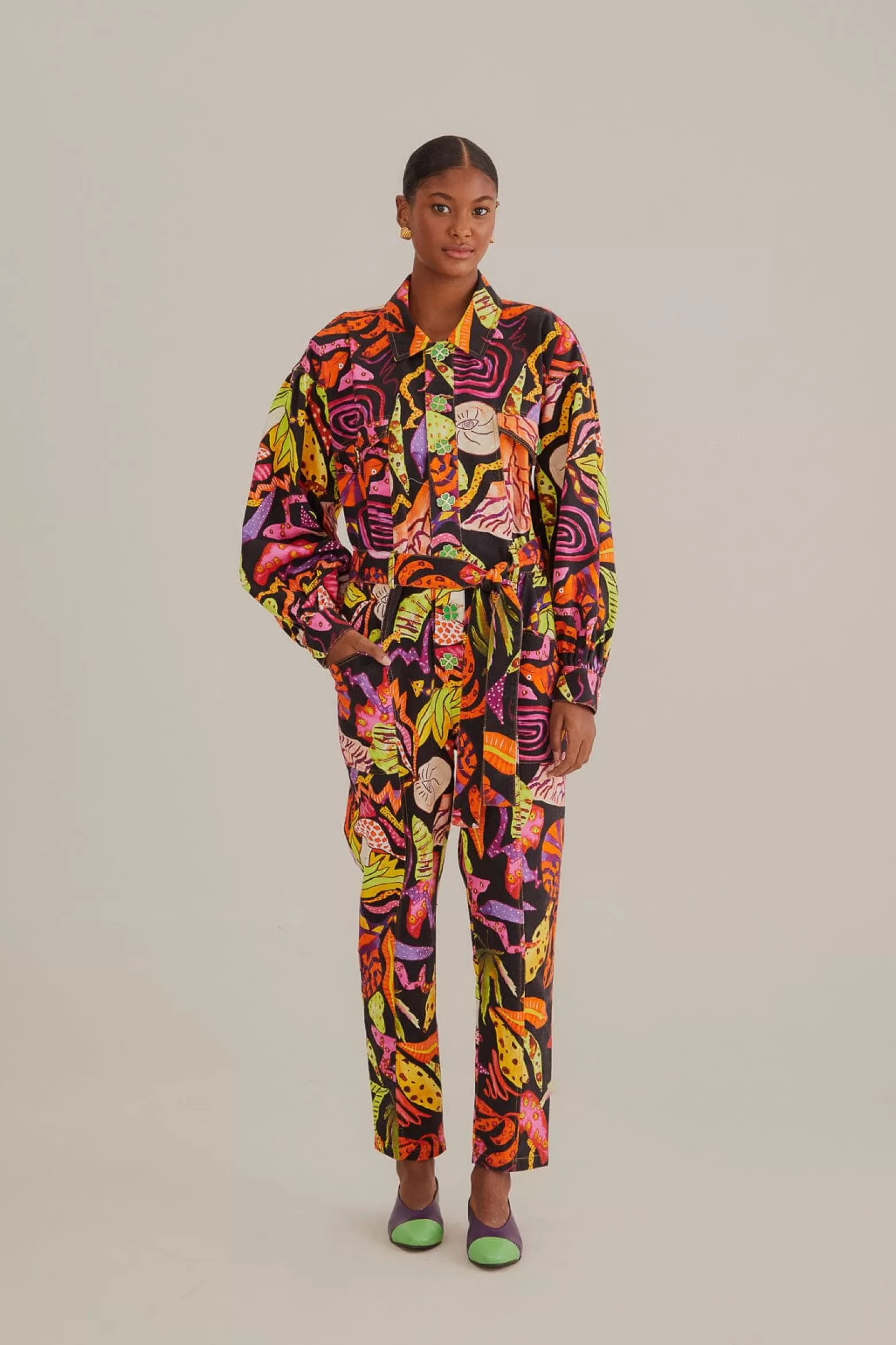 Store FARM Rio  BLACK PSYCHEDELIC GARDEN JUMPSUIT