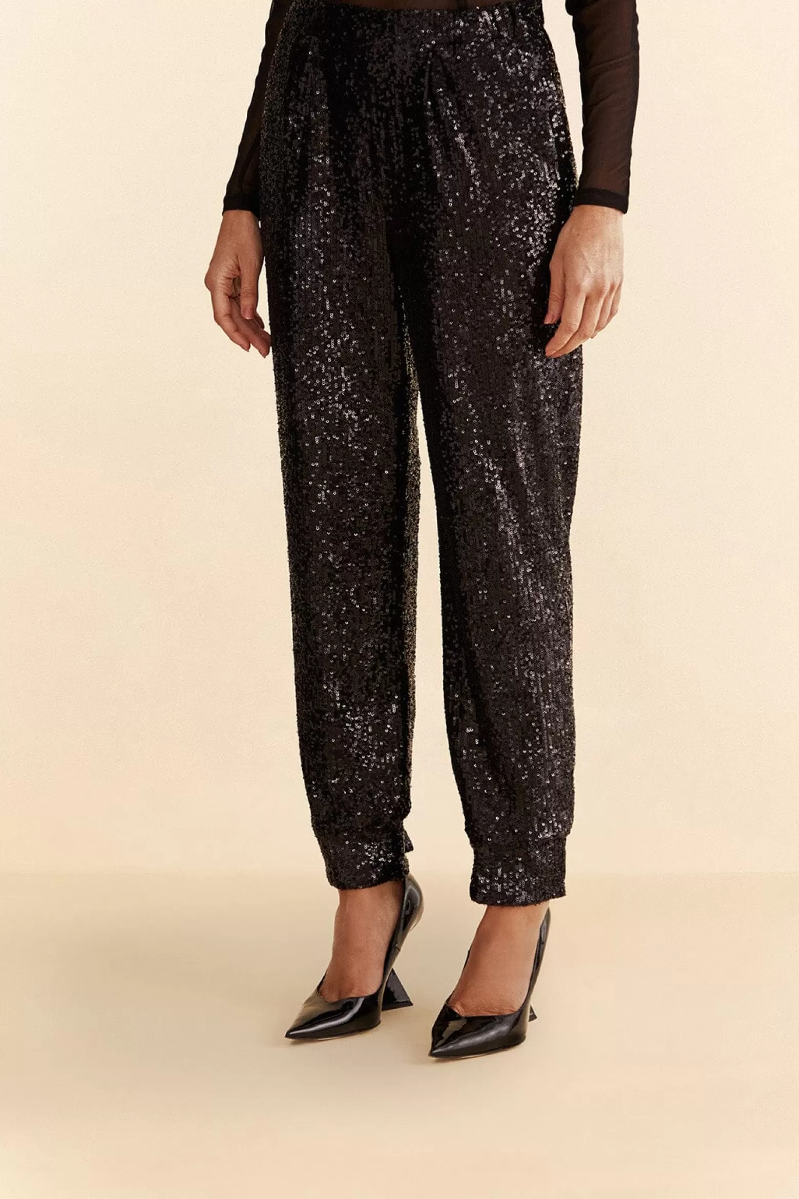 Fashion FARM Rio  BLACK SEQUIN PAJAMA PANTS