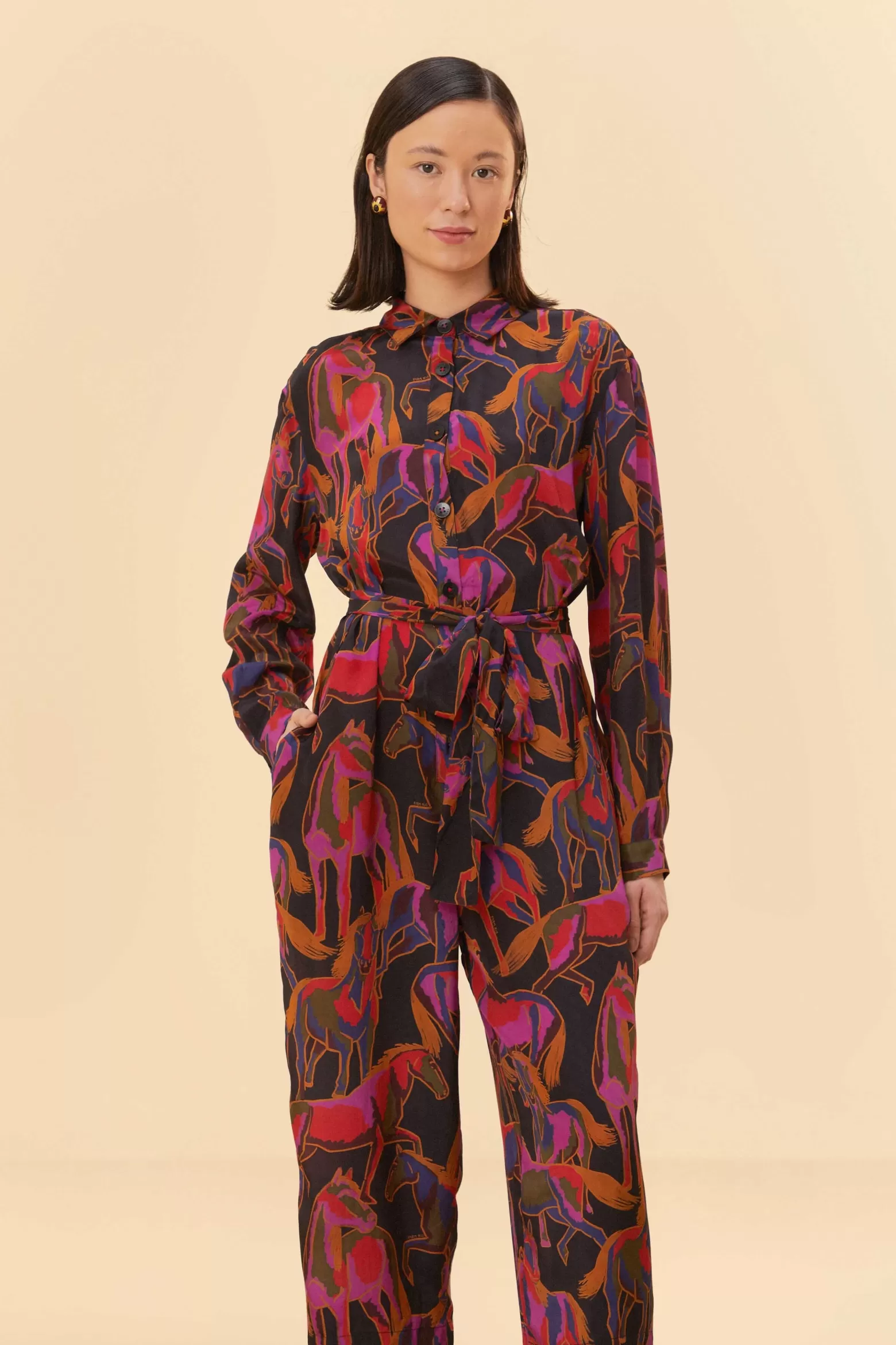 Store FARM Rio  BLACK WILD HORSES JUMPSUIT