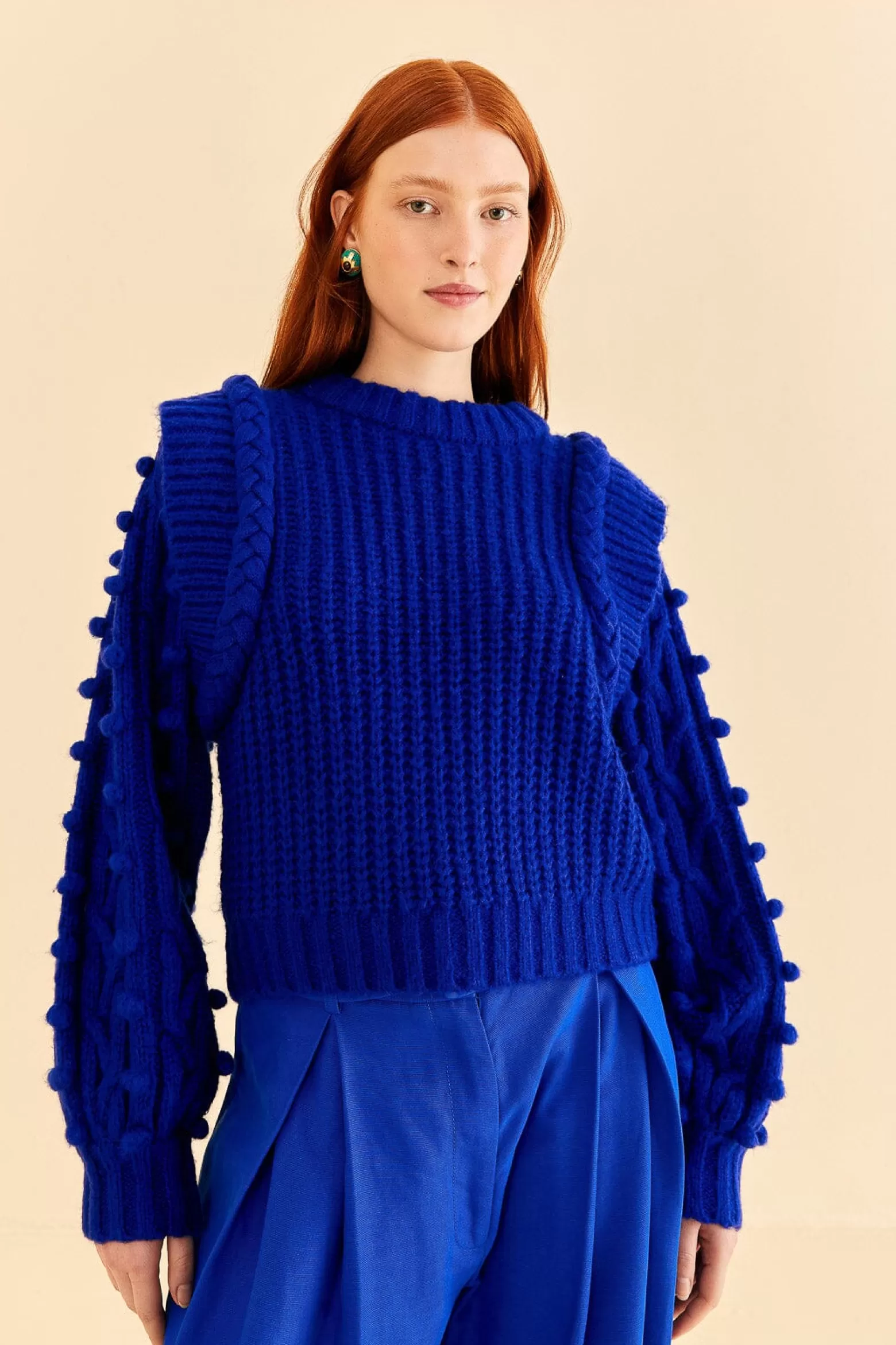 Shop FARM Rio  BLUE BRAIDED SWEATER