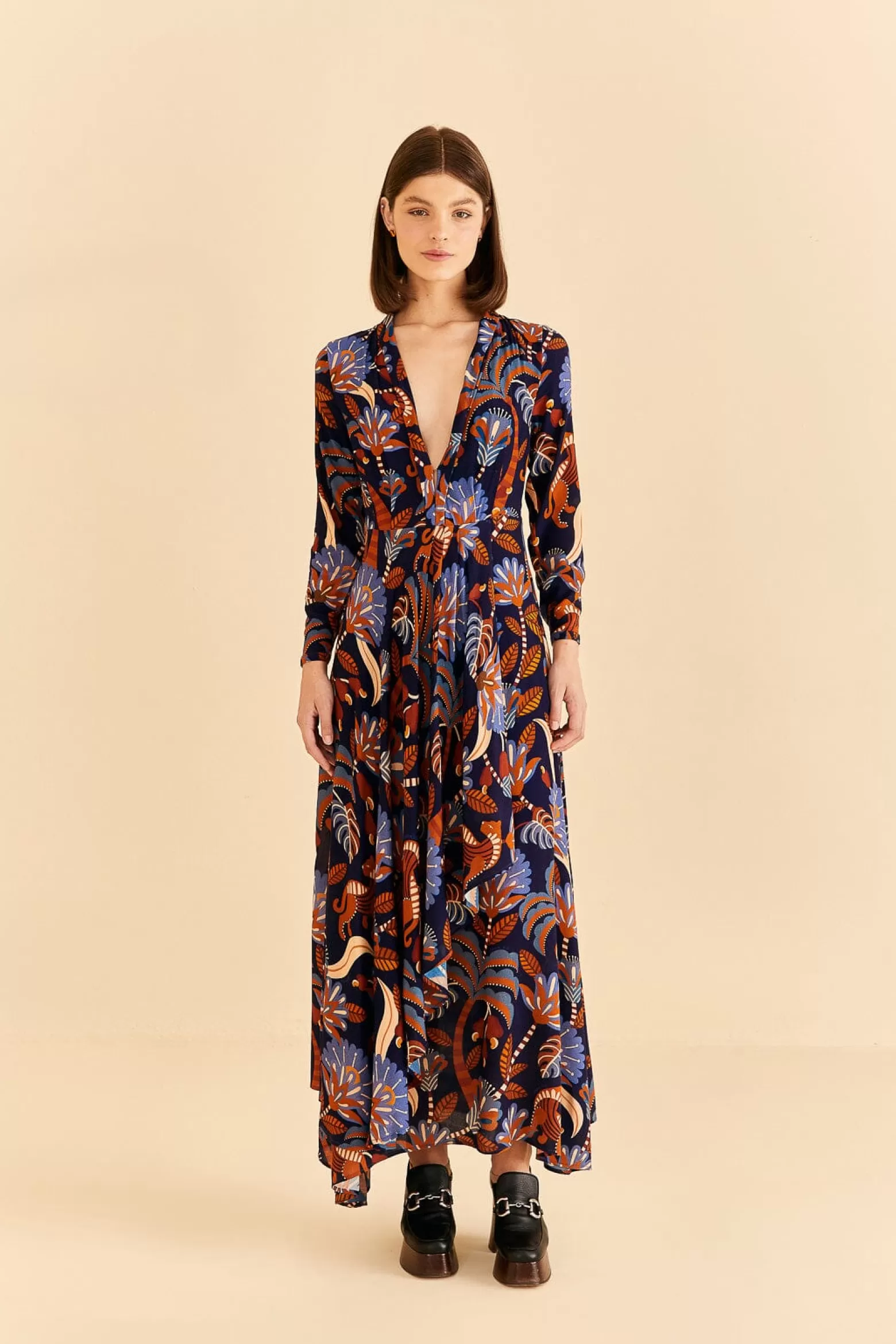 Discount FARM Rio  BLUE NATURE BEAUTY LONG SLEEVE MAXI DRESS