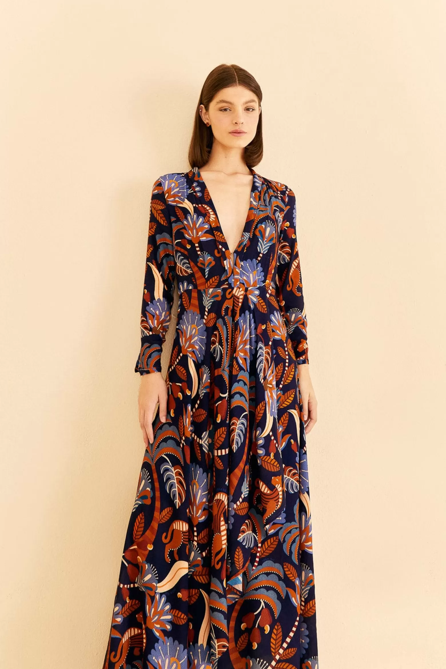 Discount FARM Rio  BLUE NATURE BEAUTY LONG SLEEVE MAXI DRESS