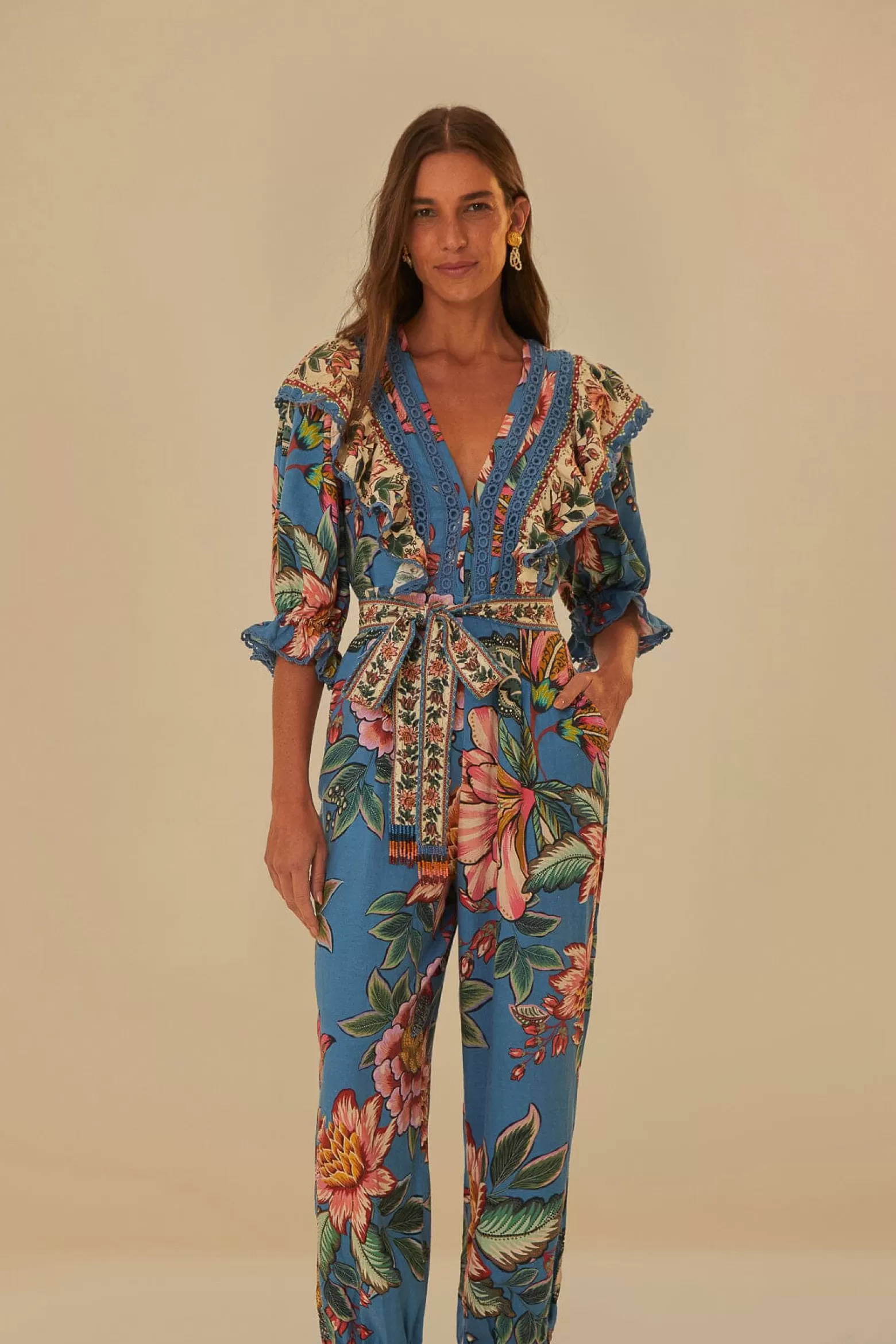 Best Sale FARM Rio  BLUE WONDERFUL BOUQUET LENZING™ ECOVERO™ EUROFLAX™ JUMPSUIT