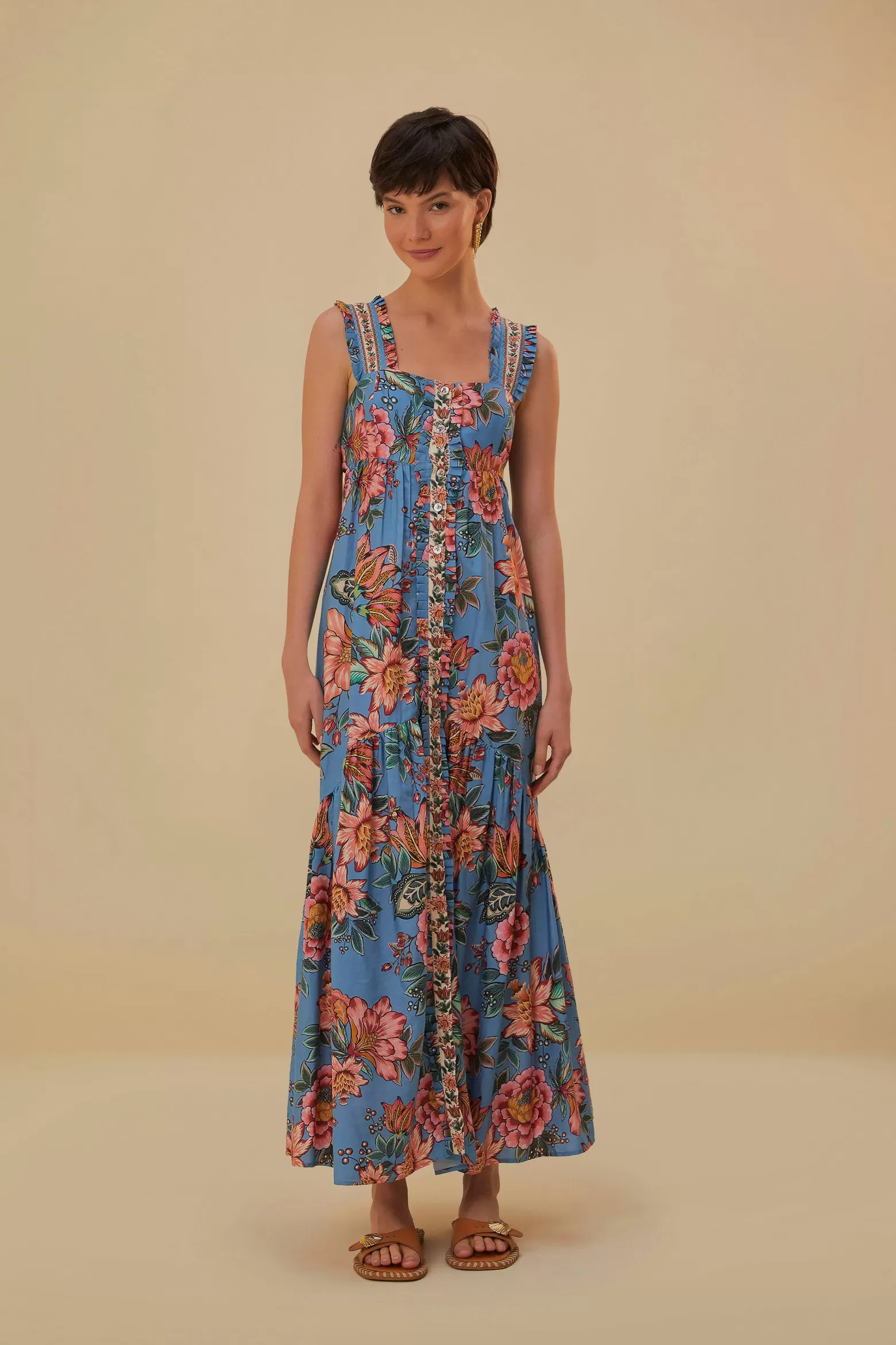 Hot FARM Rio  BLUE WONDERFUL BOUQUET SLEEVELESS MAXI DRESS