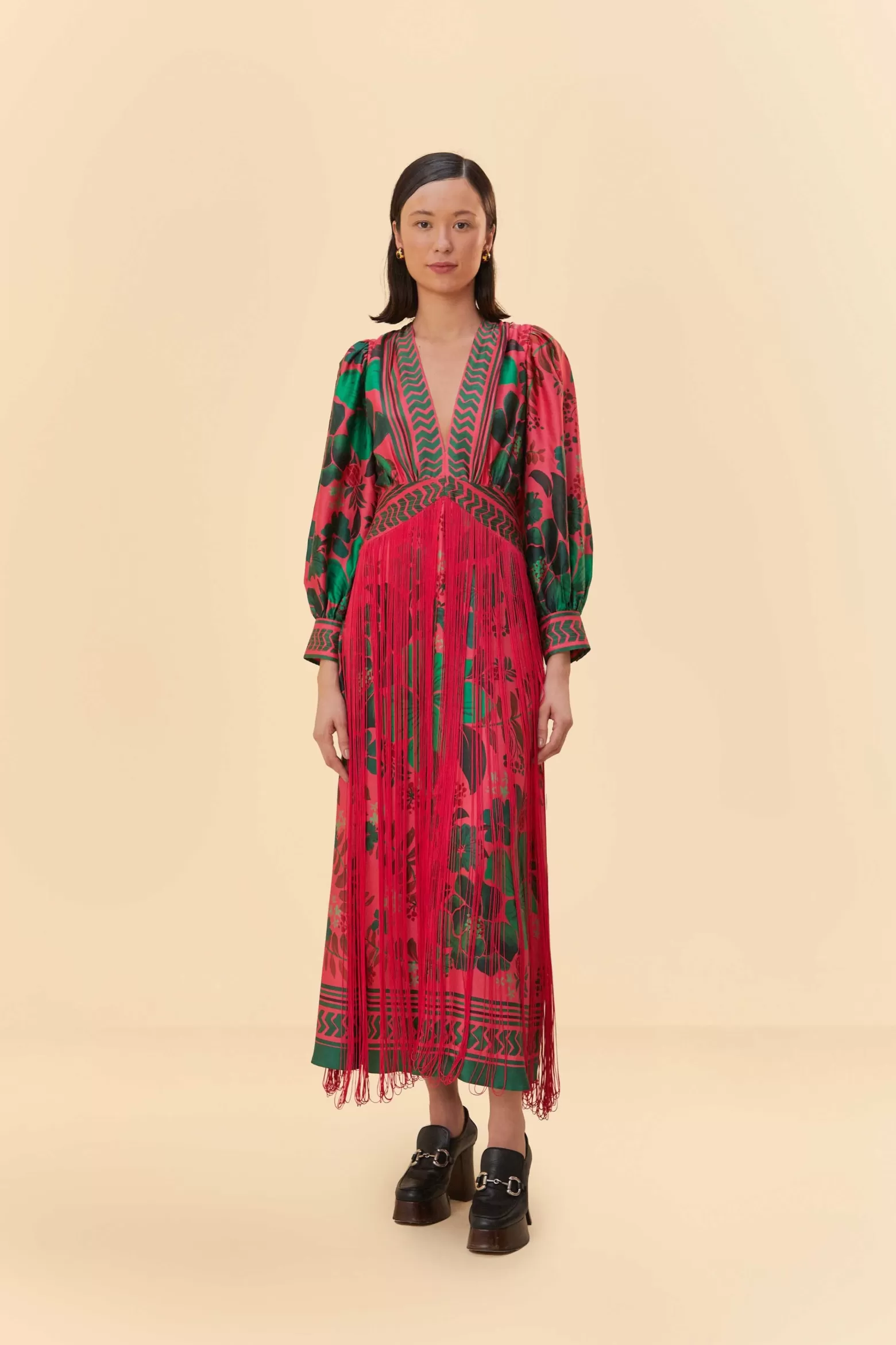 Online FARM Rio  BLUSH FLORAL YARD FRINGE MAXI DRESS