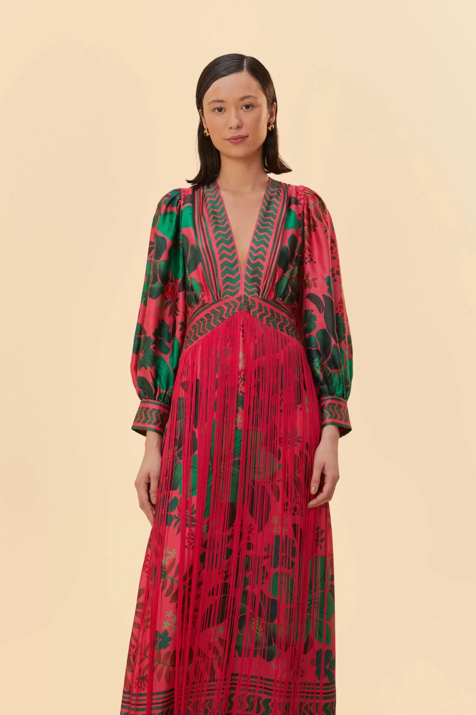 Online FARM Rio  BLUSH FLORAL YARD FRINGE MAXI DRESS