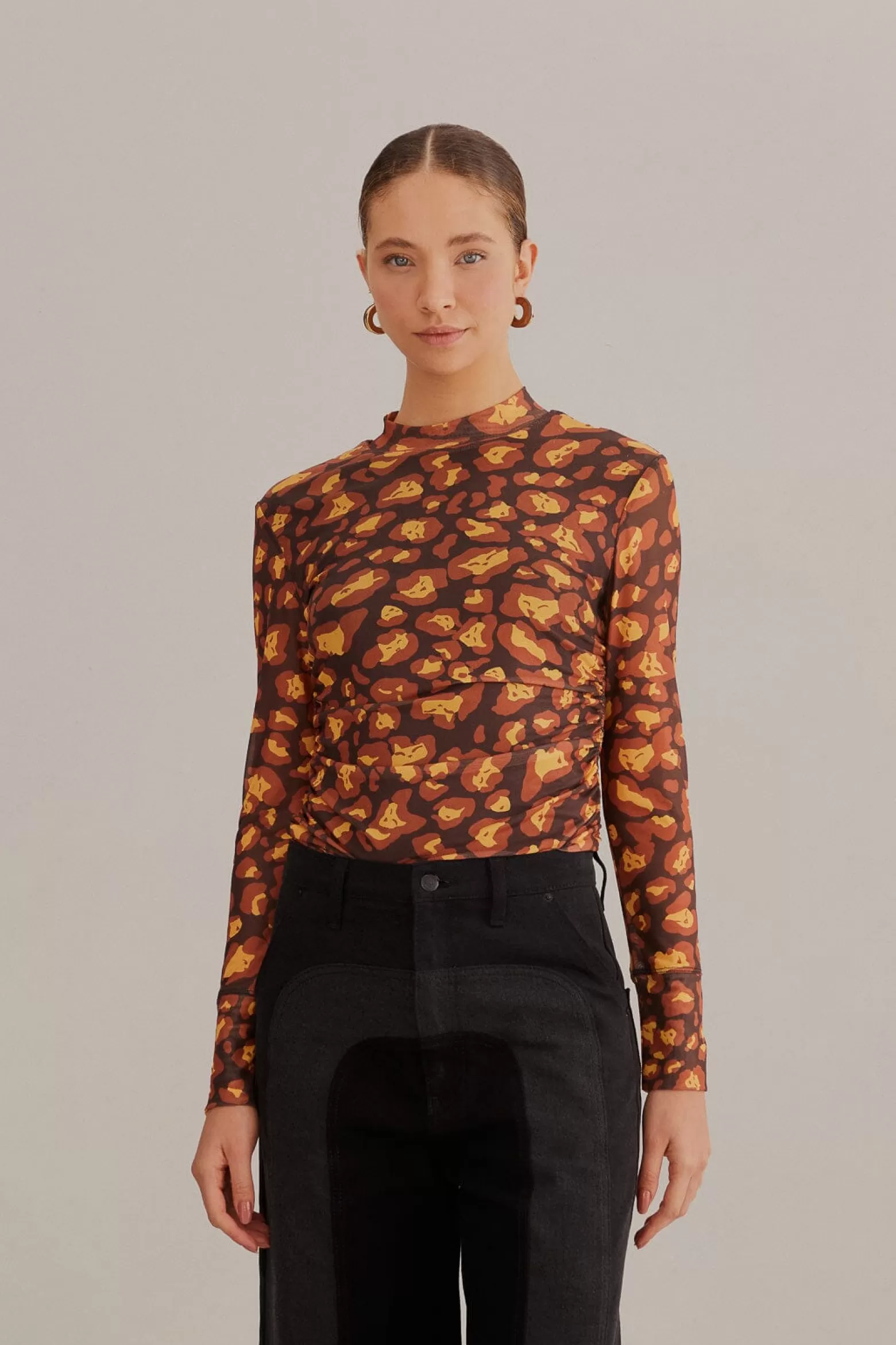 Clearance FARM Rio  BROWN LEOPARD DESIRE TULLE BLOUSE