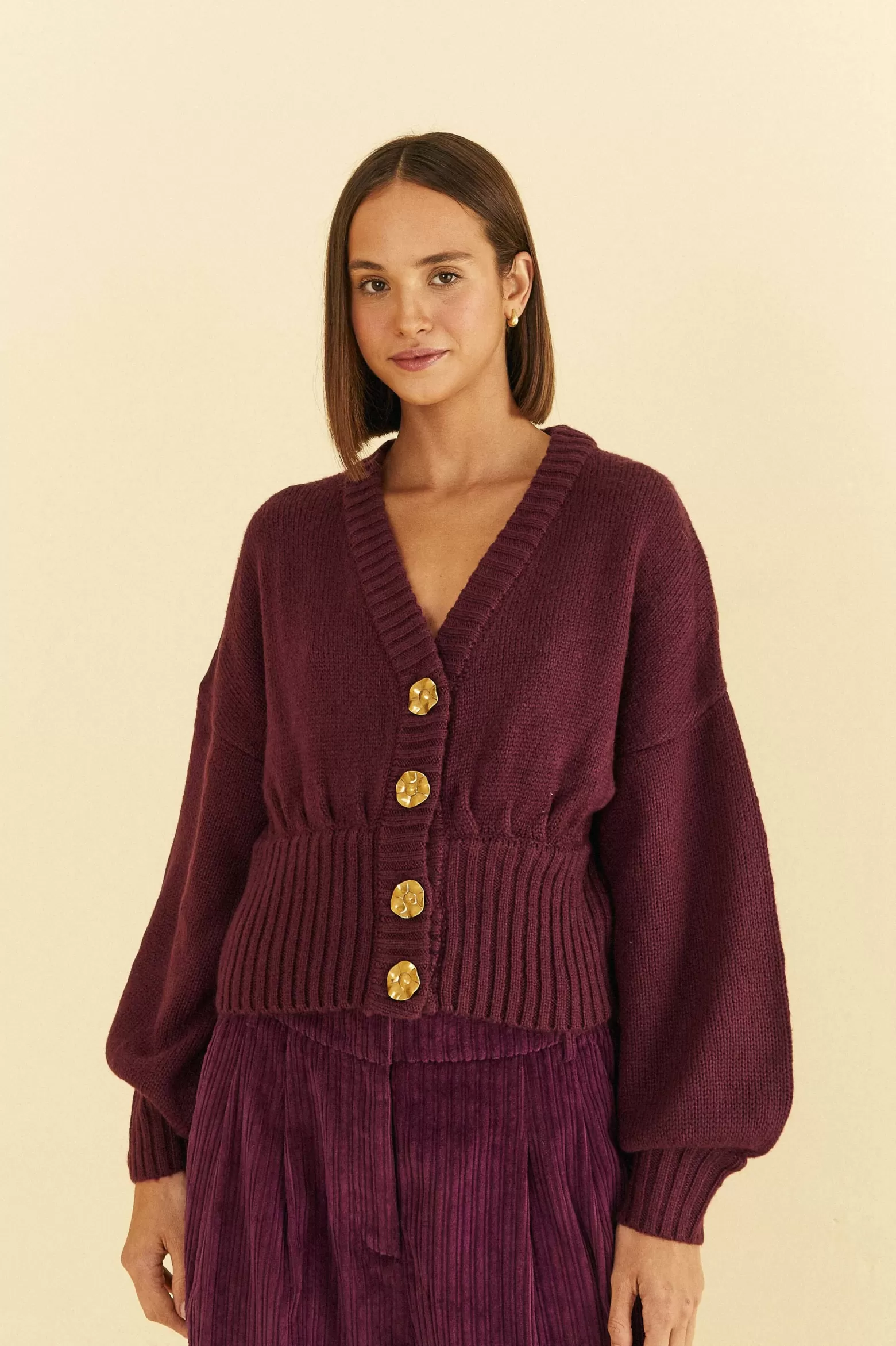 Sale FARM Rio  BURGUNDY BUBBLE KNIT CARDIGAN