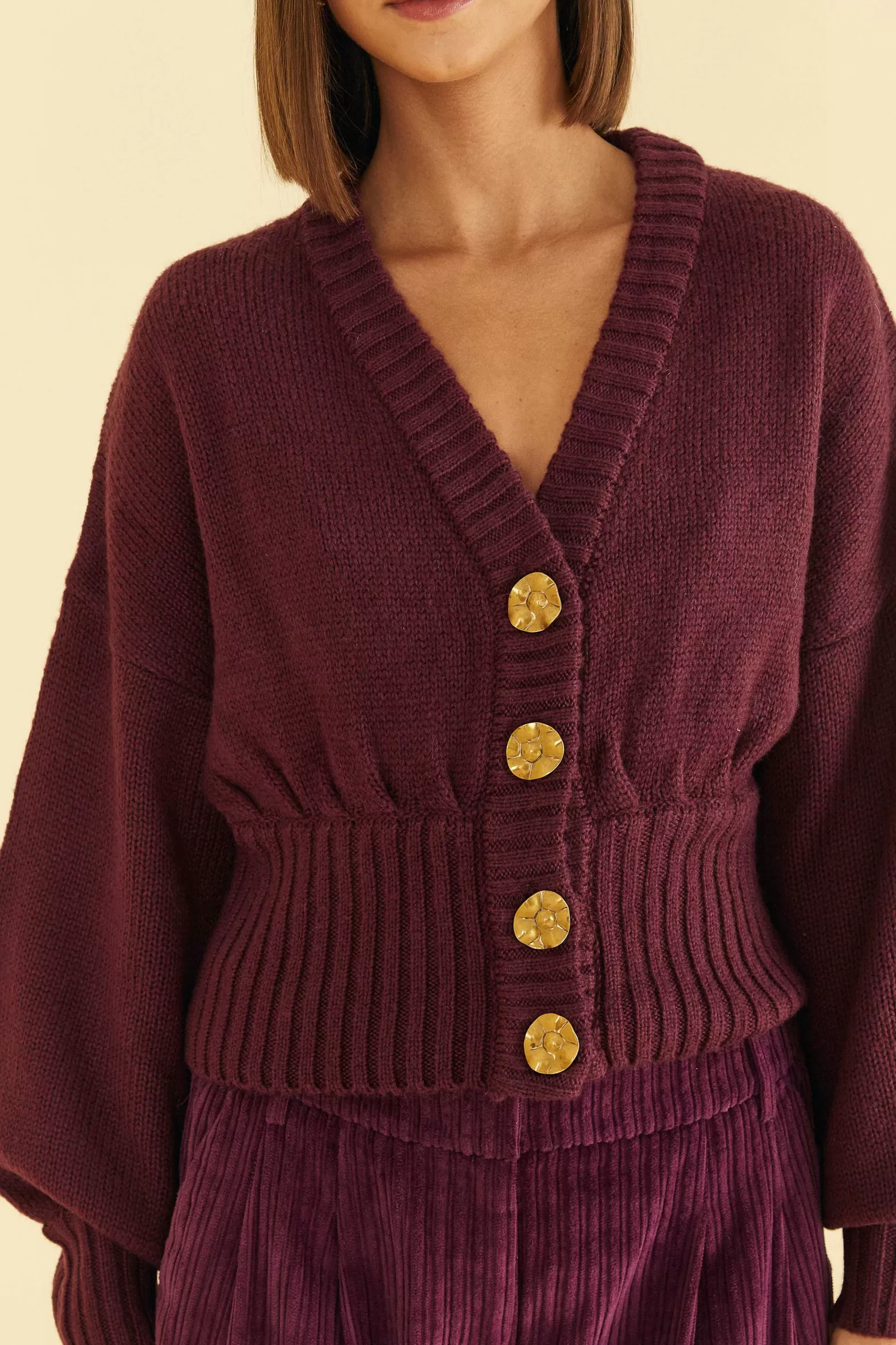 Sale FARM Rio  BURGUNDY BUBBLE KNIT CARDIGAN