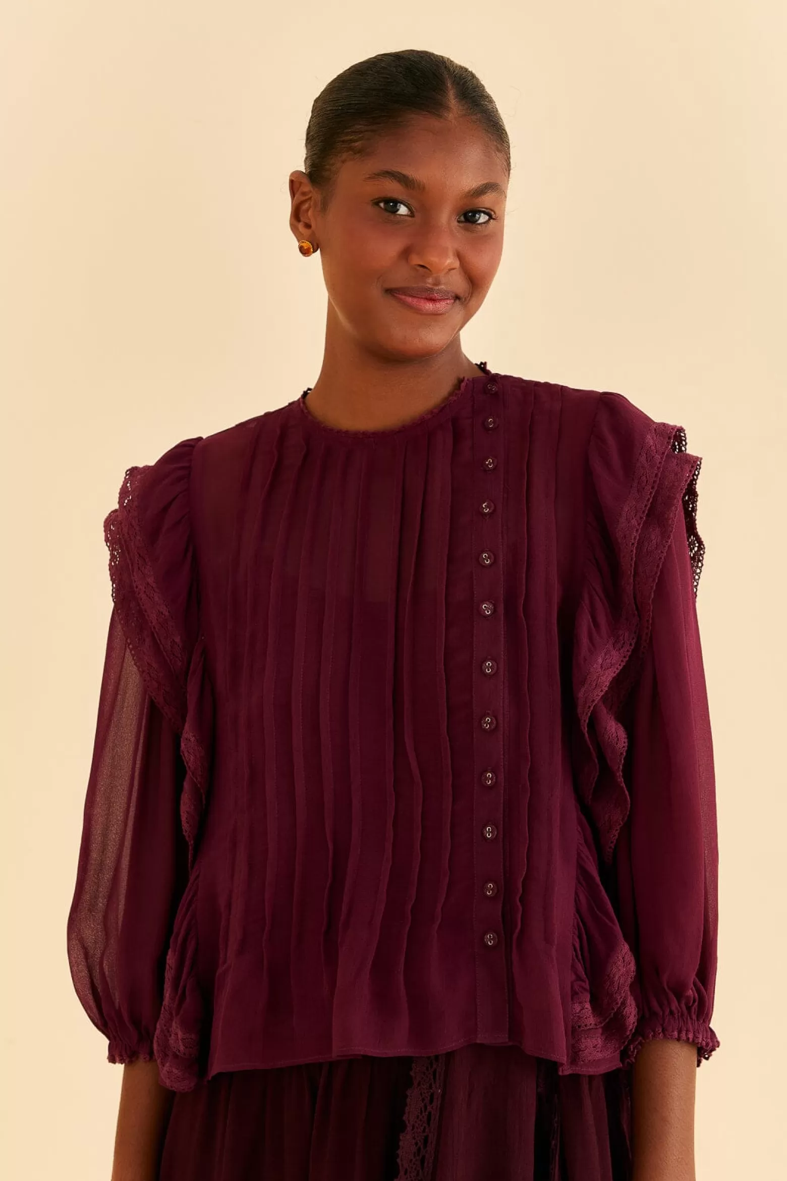 Hot FARM Rio  BURGUNDY RUFFLE BLOUSE