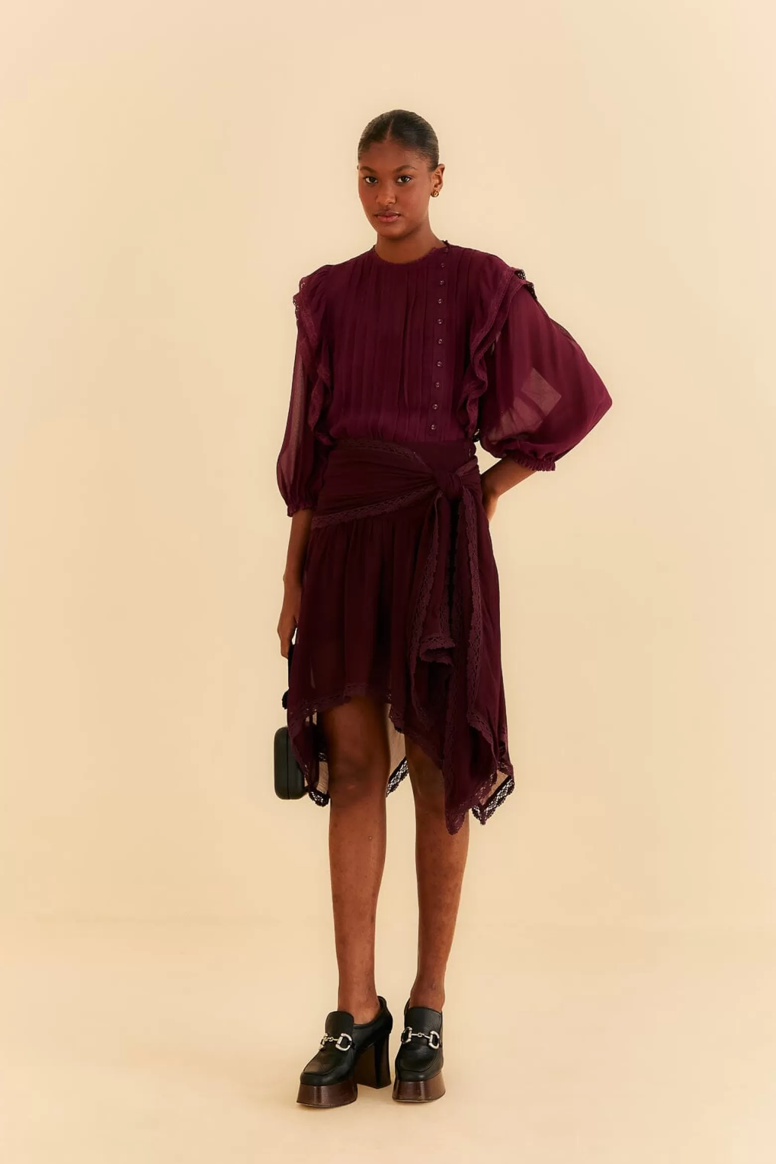 Hot FARM Rio  BURGUNDY RUFFLE BLOUSE