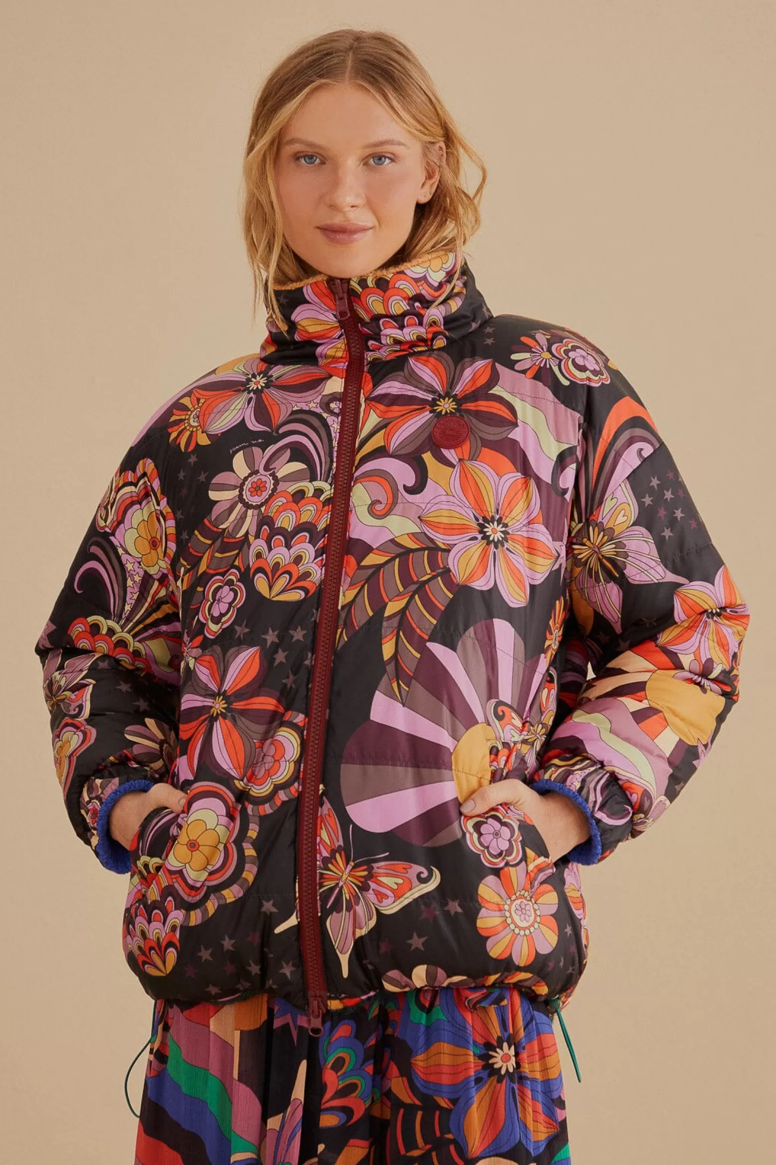Fashion FARM Rio  COLORFUL STRIPES KNIT REVERSIBLE PUFFER JACKET