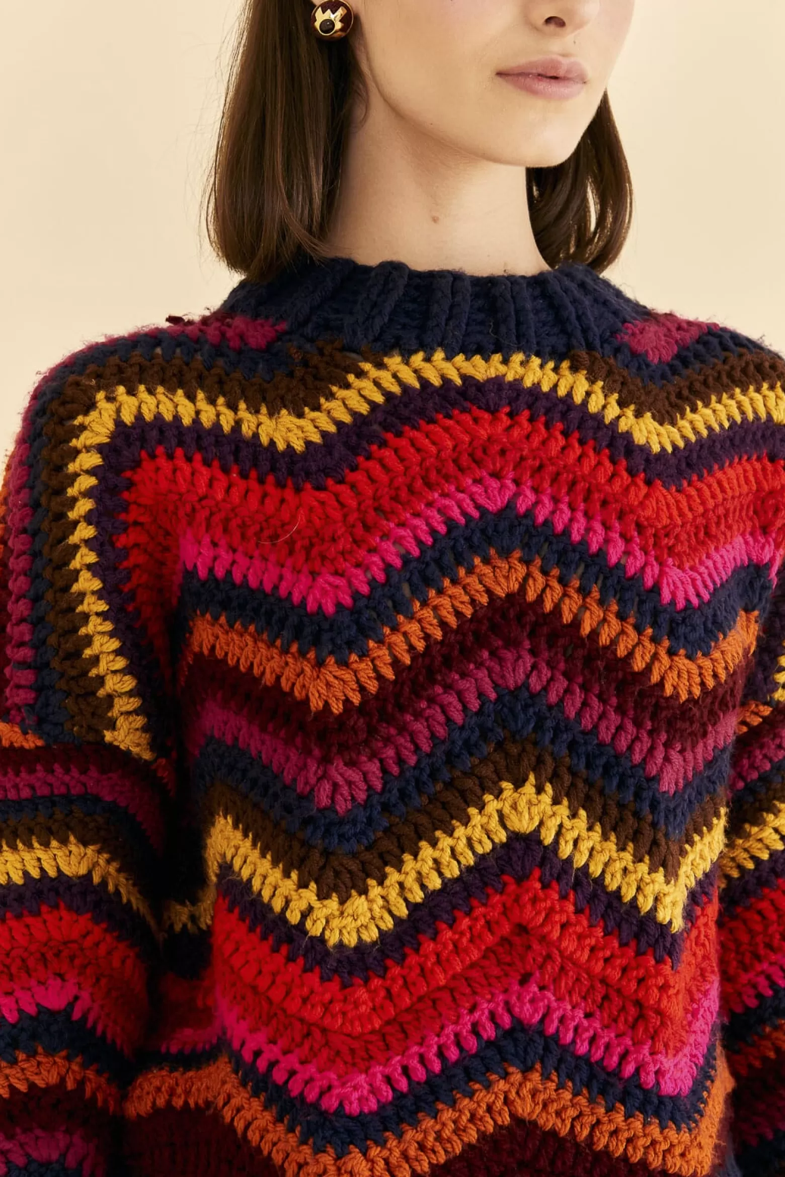 Flash Sale FARM Rio  COLORFUL WAVES CROCHET HIGH NECK SWEATER