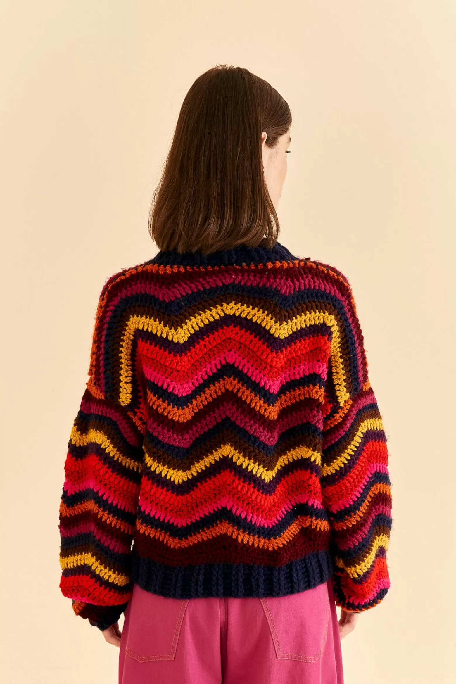 Flash Sale FARM Rio  COLORFUL WAVES CROCHET HIGH NECK SWEATER