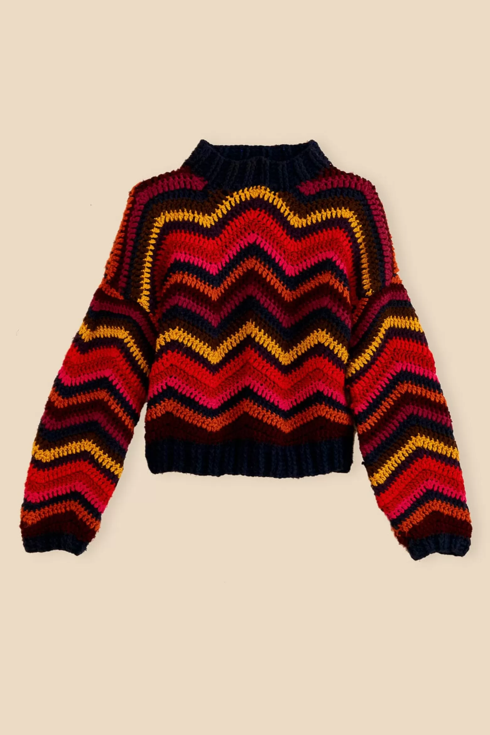 Flash Sale FARM Rio  COLORFUL WAVES CROCHET HIGH NECK SWEATER