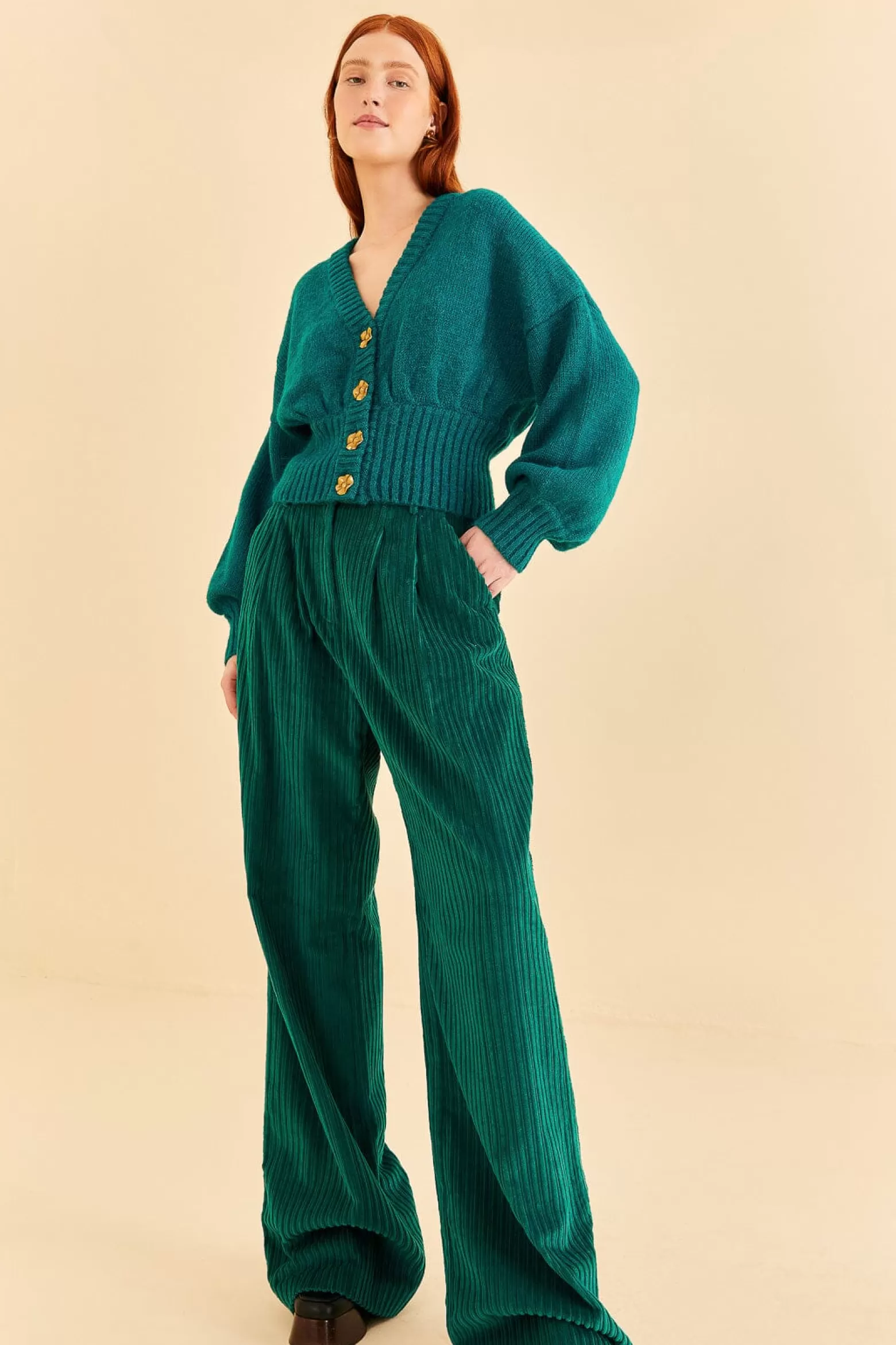 Shop FARM Rio  EMERALD CORDUROY PANTS