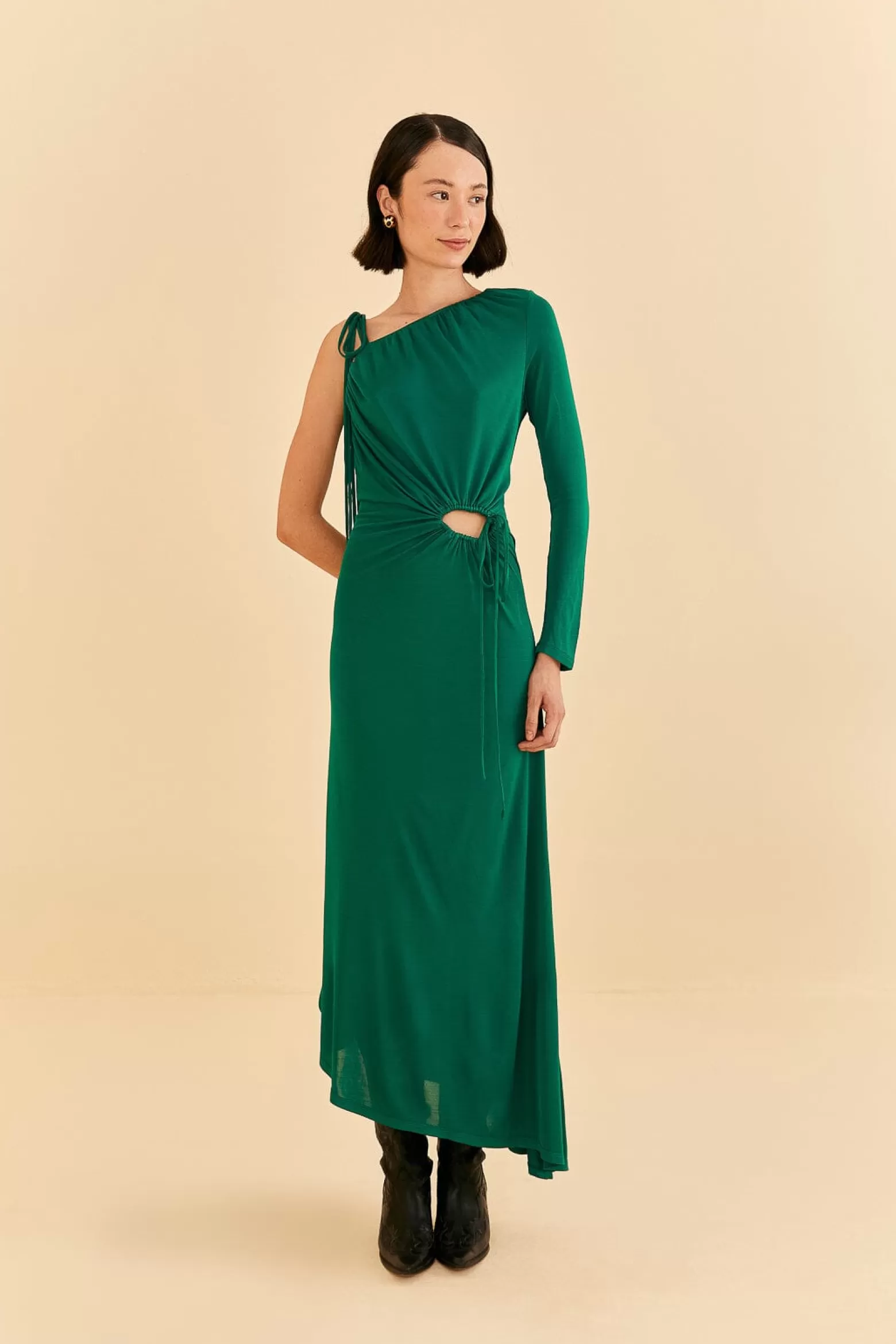 Store FARM Rio  EMERALD ONE SHOULDER MIDI DRESS