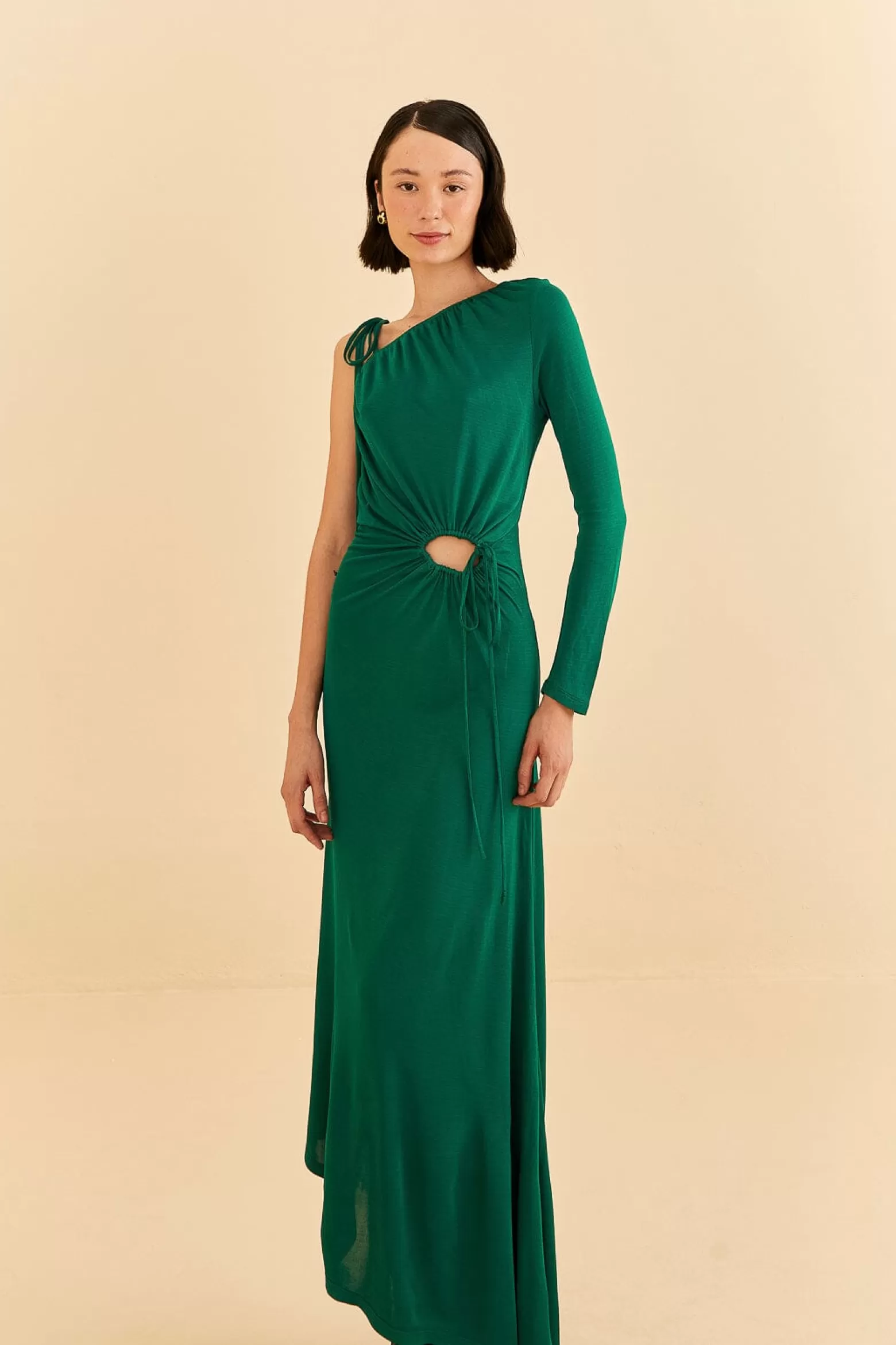 Store FARM Rio  EMERALD ONE SHOULDER MIDI DRESS