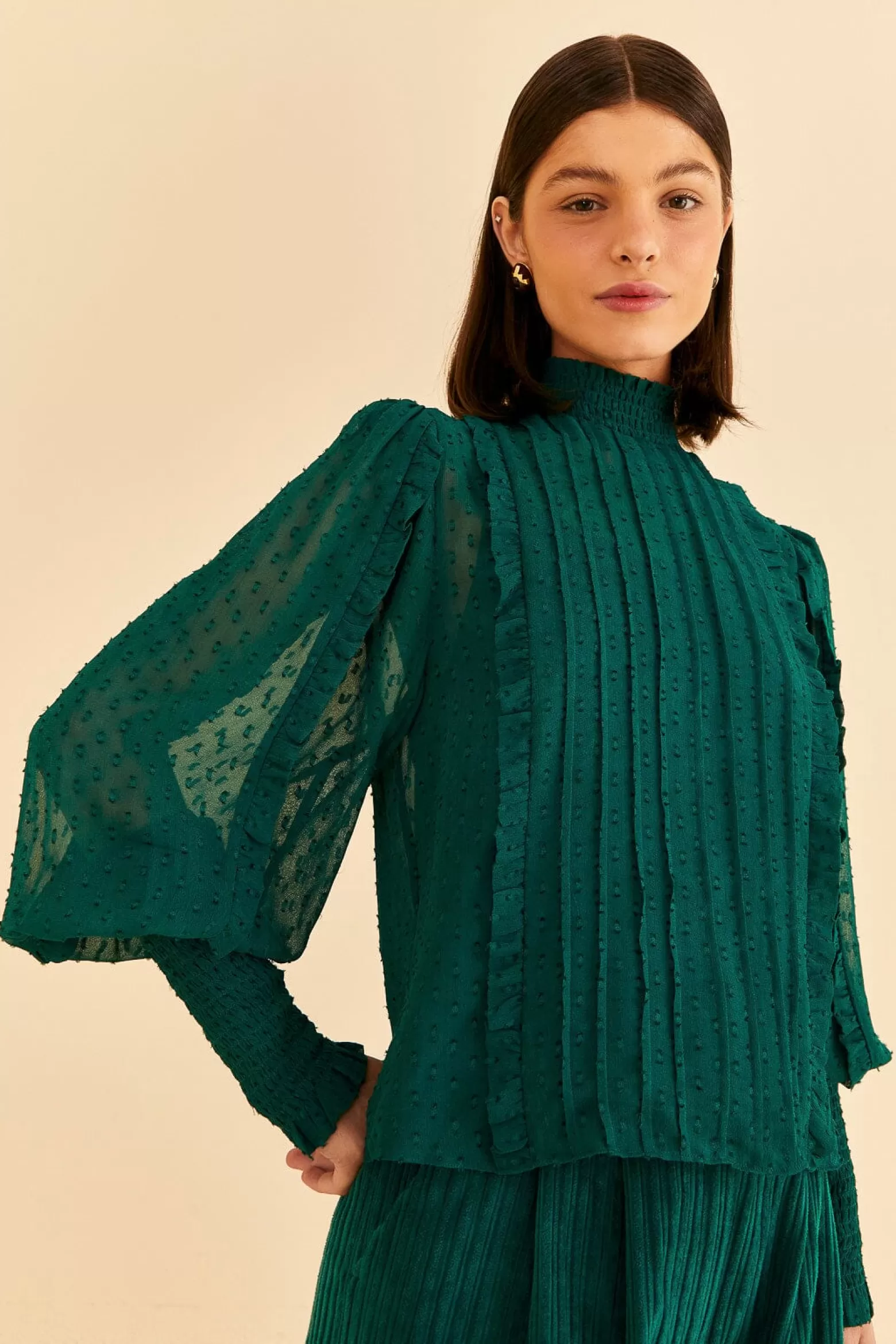 Cheap FARM Rio  EMERALD RUFFLE LONG SLEEVE BLOUSE