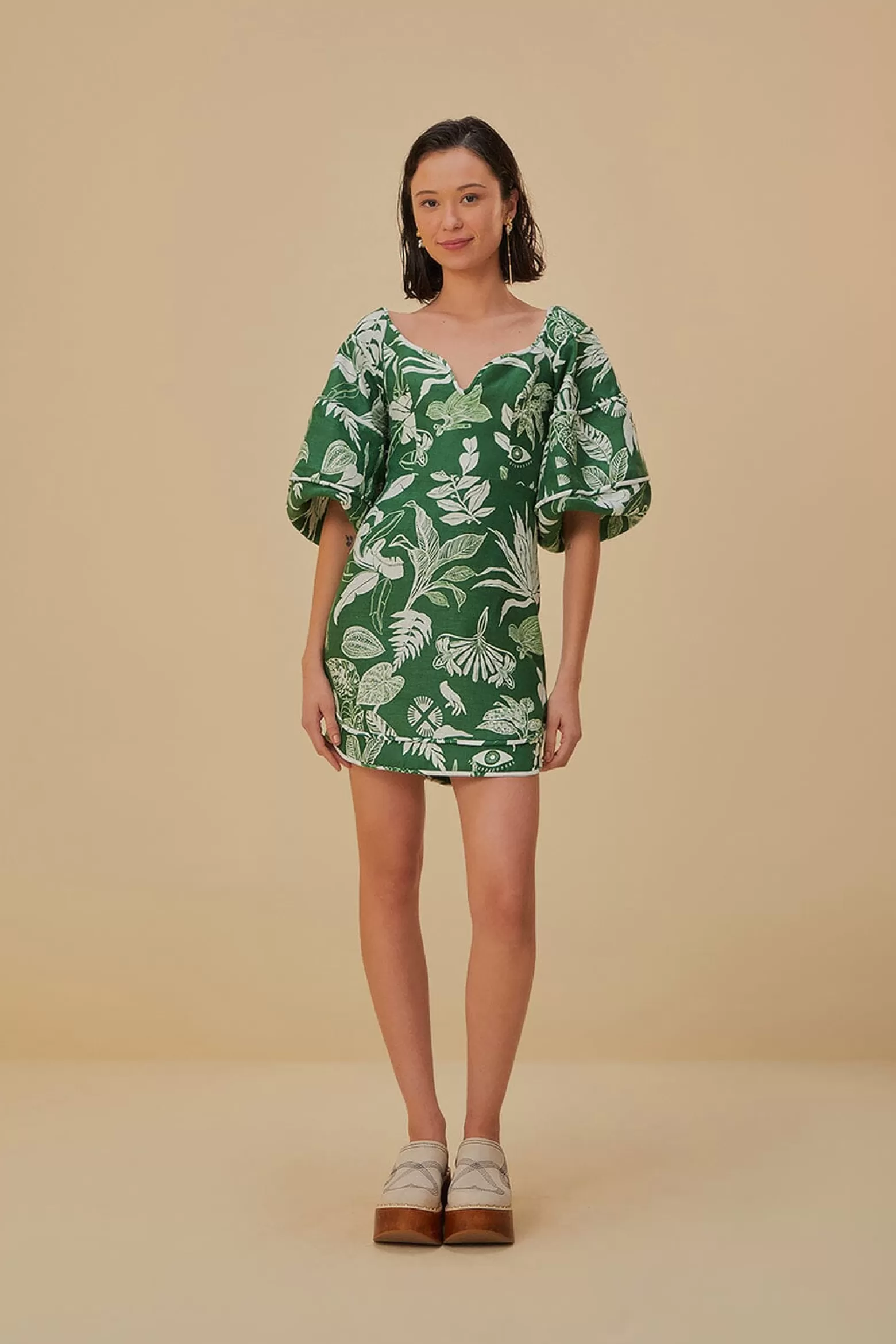 Hot FARM Rio  FOREST SOUL GREEN SHORT SLEEVE MINI DRESS