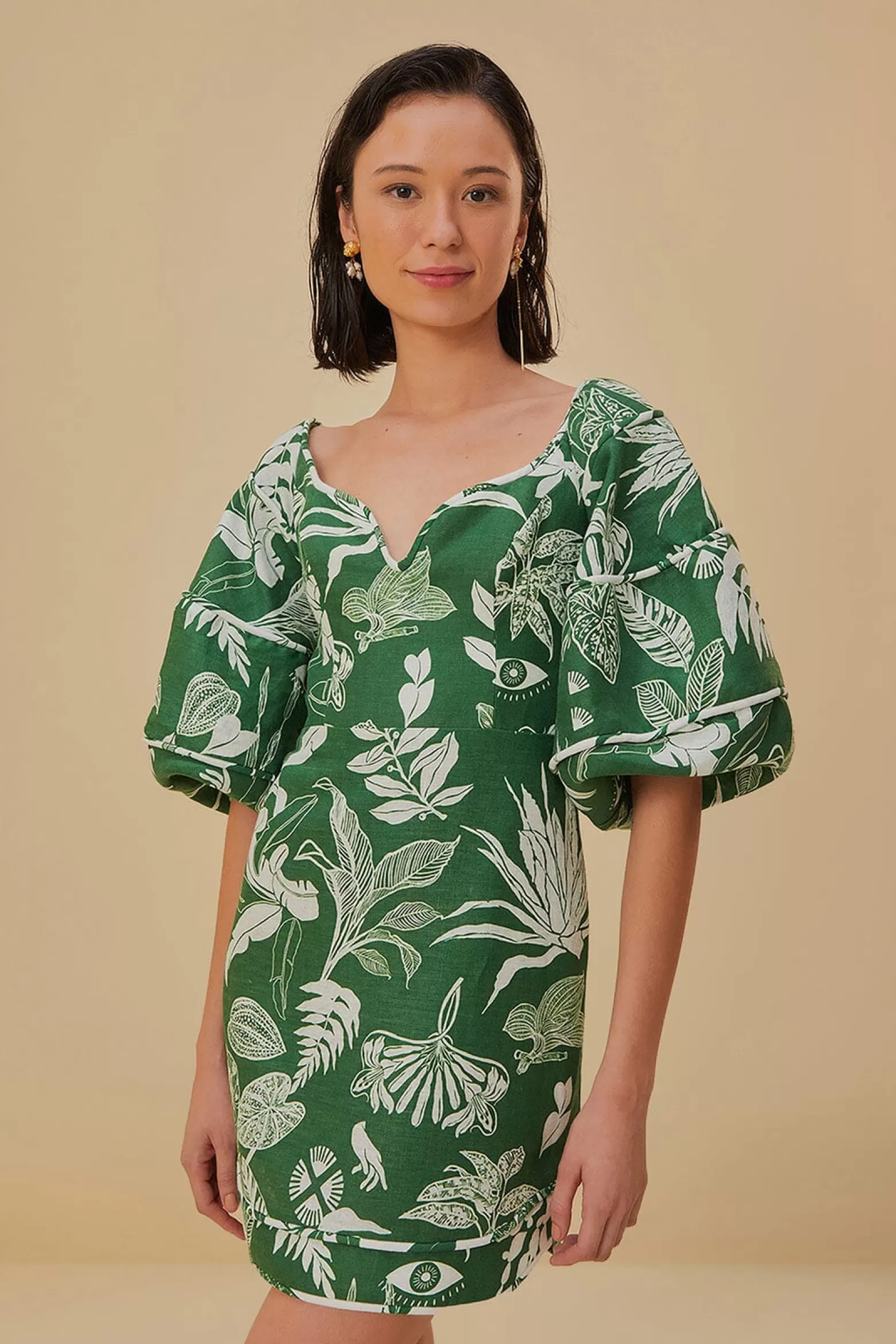 Hot FARM Rio  FOREST SOUL GREEN SHORT SLEEVE MINI DRESS