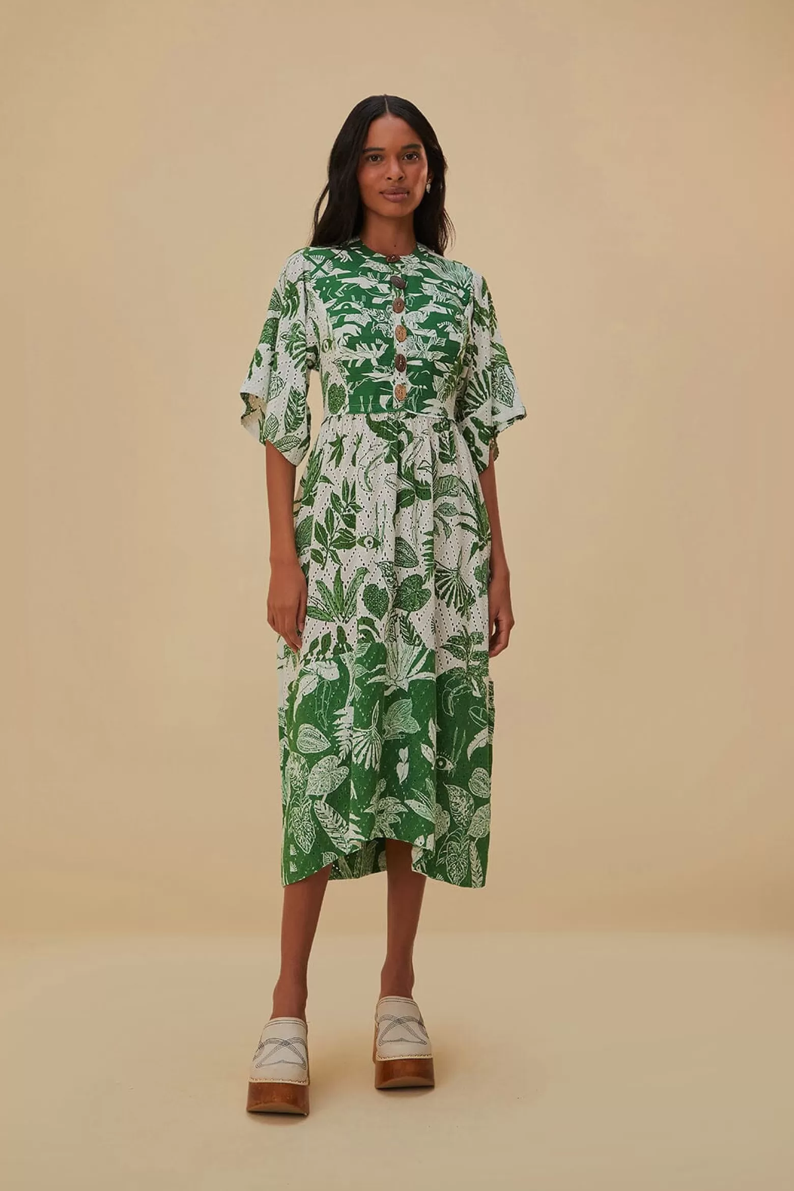 Hot FARM Rio  FOREST SOUL SHORT SLEEVE MIDI DRESS