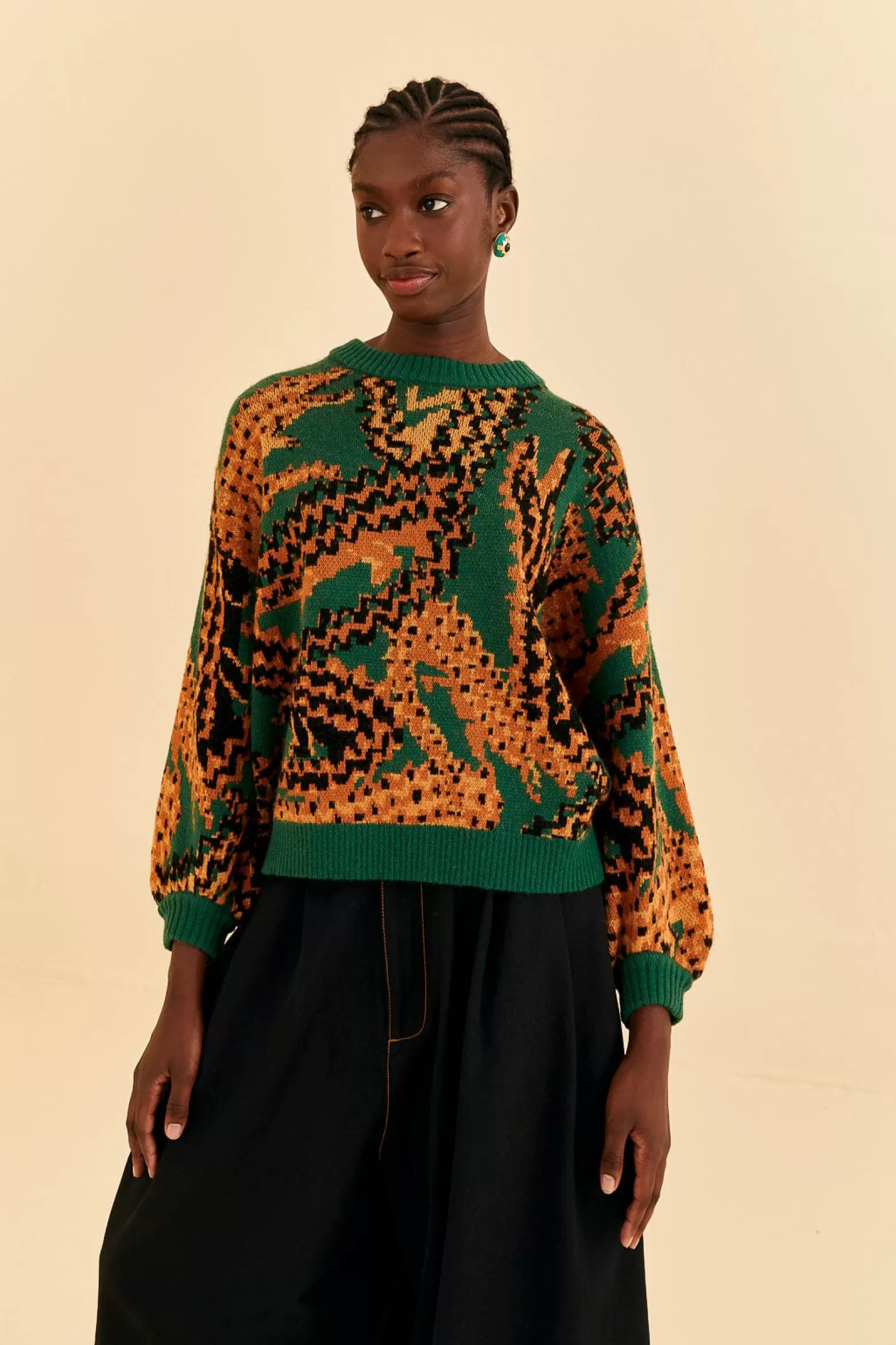 New FARM Rio  GREEN CROCO KNIT SWEATER