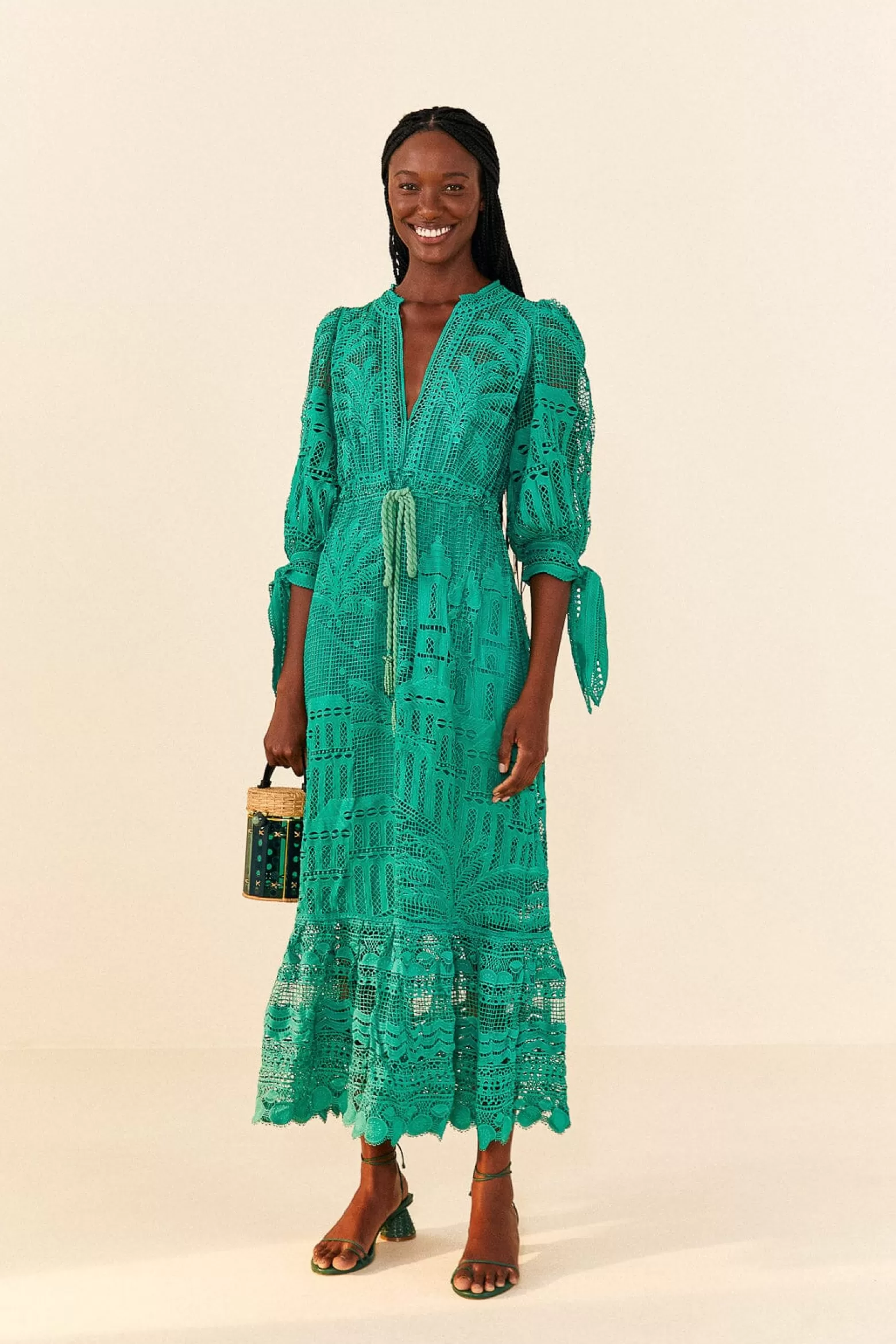 Shop FARM Rio  GREEN MORADA BOA GUIPURE DRESS