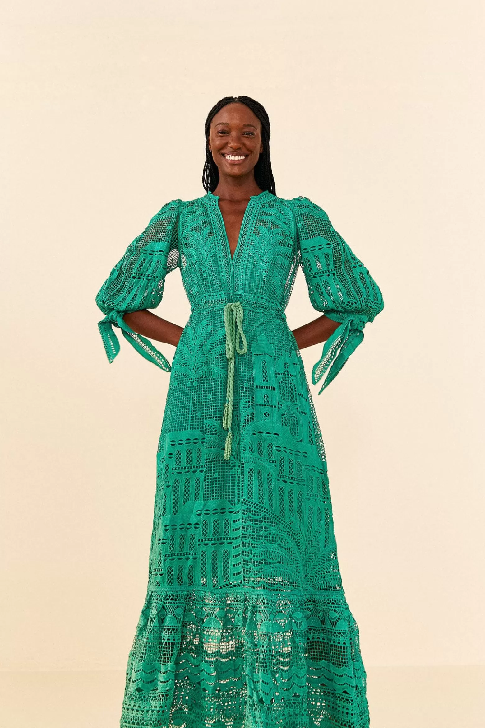 Shop FARM Rio  GREEN MORADA BOA GUIPURE DRESS