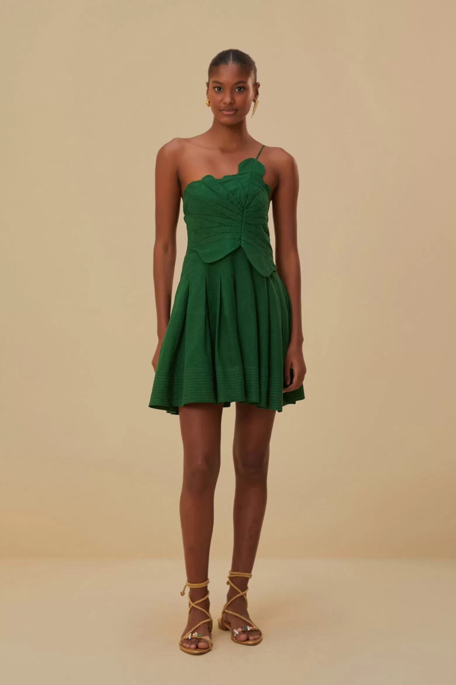 Fashion FARM Rio  GREEN ONE SHOULDER LEA MINI DRESS