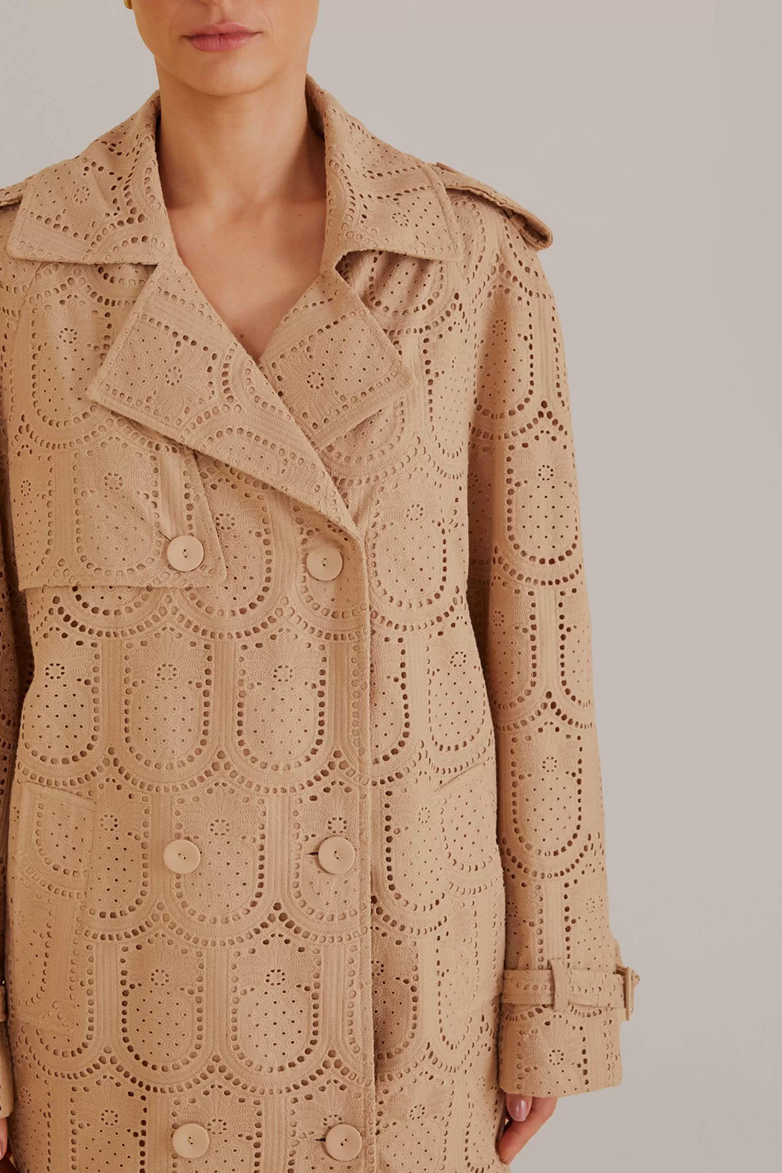 Flash Sale FARM Rio  KHAKI PINEAPPLE COTTON EYELET TRENCH COAT