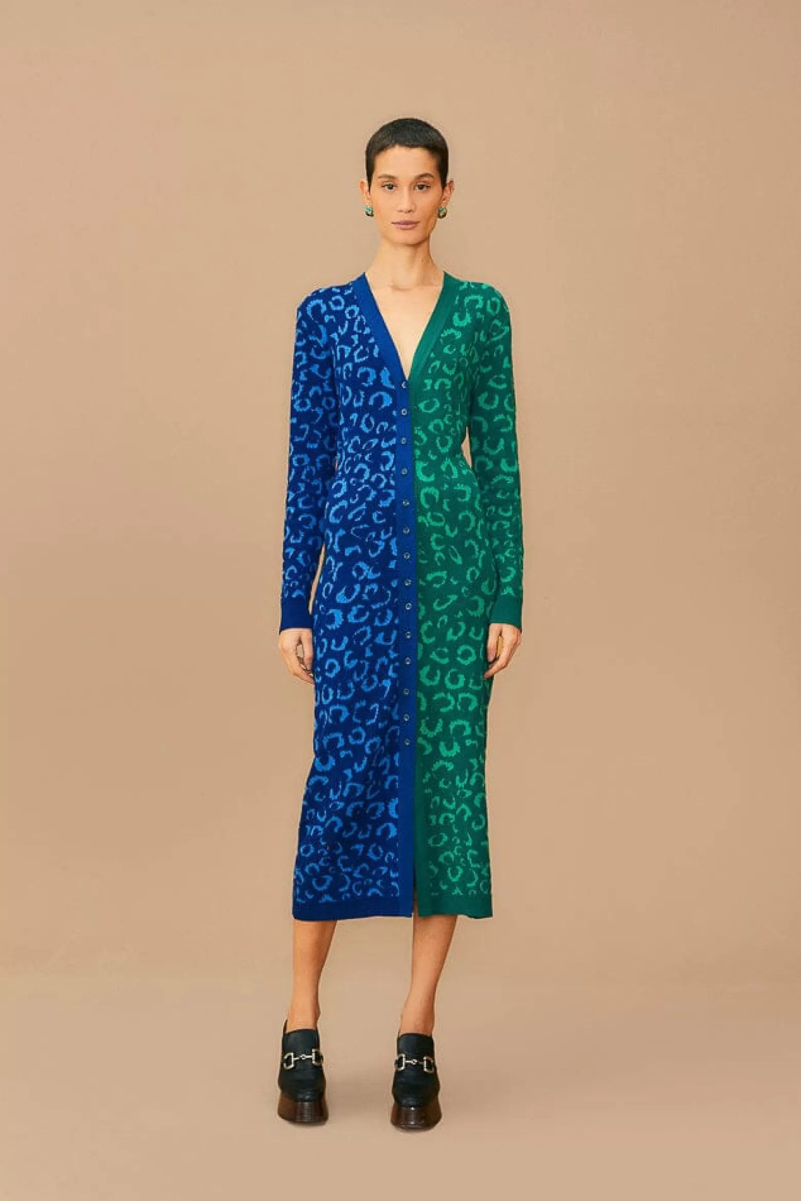 Outlet FARM Rio  MIXED LEOPARDS KNIT MIDI CARDIGAN DRESS