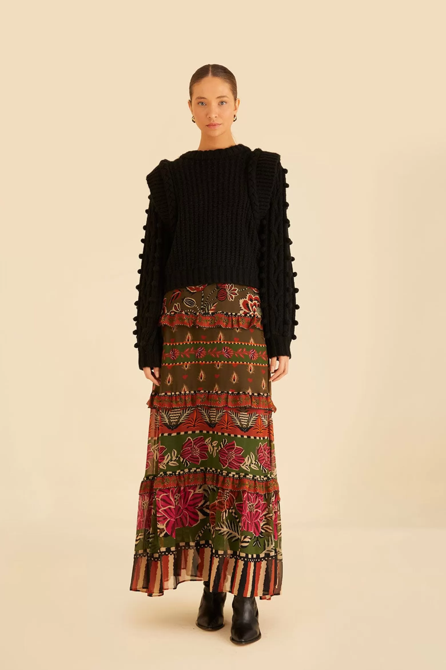 Best FARM Rio  MULTICOLOR AINIKA FLORAL GARDEN TIERED MAXI SKIRT