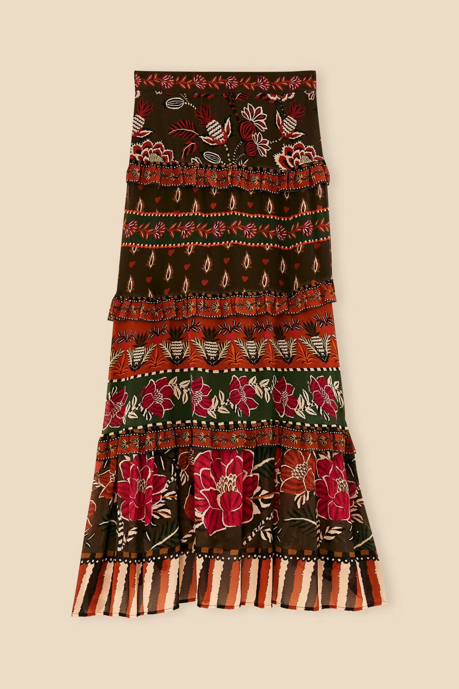 Best FARM Rio  MULTICOLOR AINIKA FLORAL GARDEN TIERED MAXI SKIRT