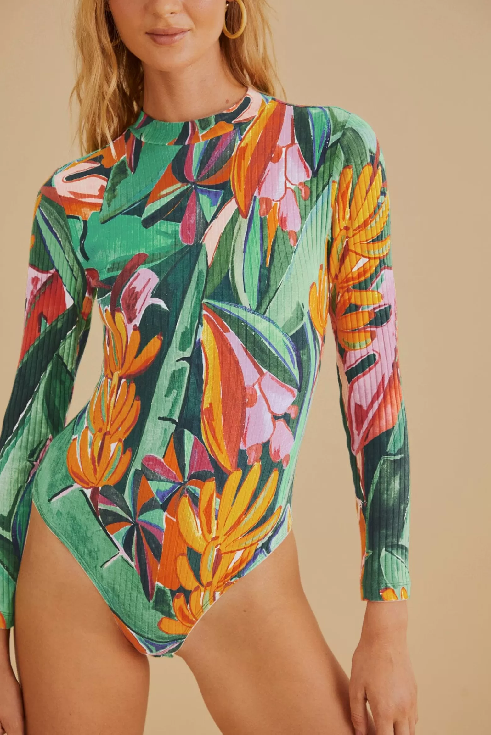 Shop FARM Rio  MULTICOLOR BANANA FOLIAGE ORGANIC COTTON BODYSUIT