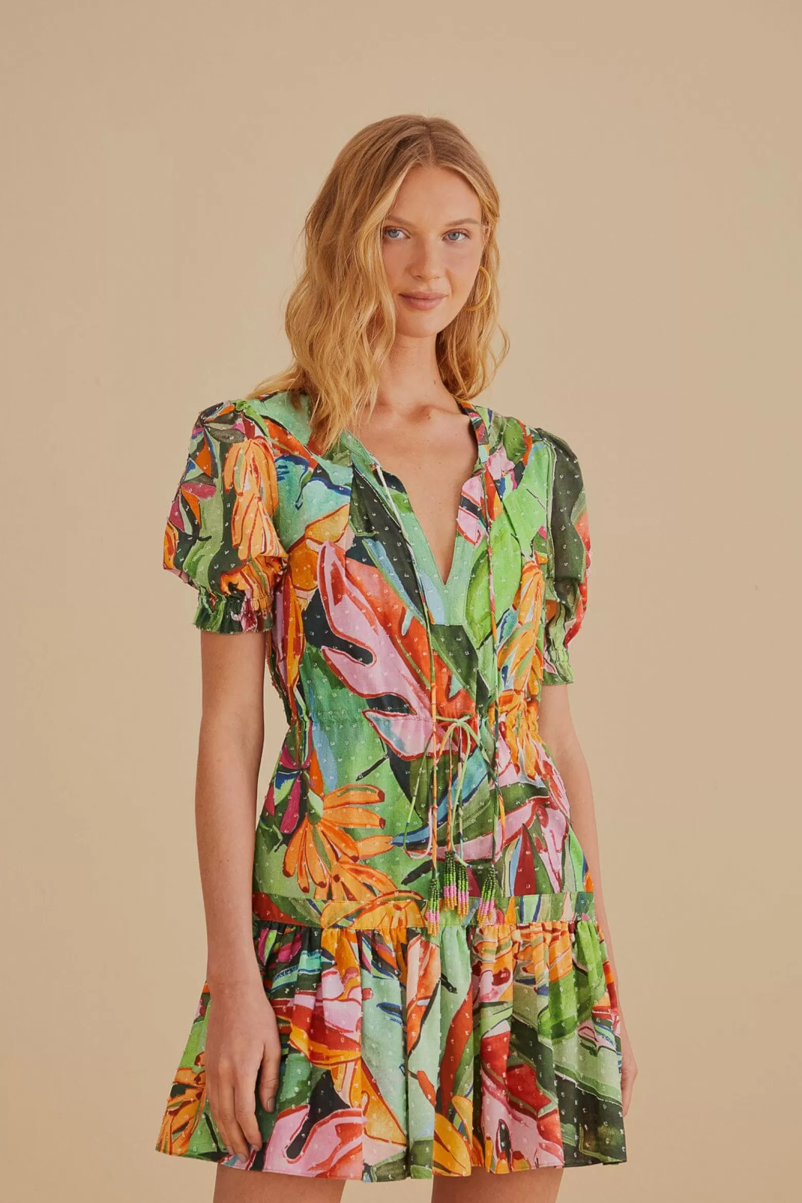 Cheap FARM Rio  MULTICOLOR BANANA FOLIAGE SHORT SLEEVE MINI DRESS