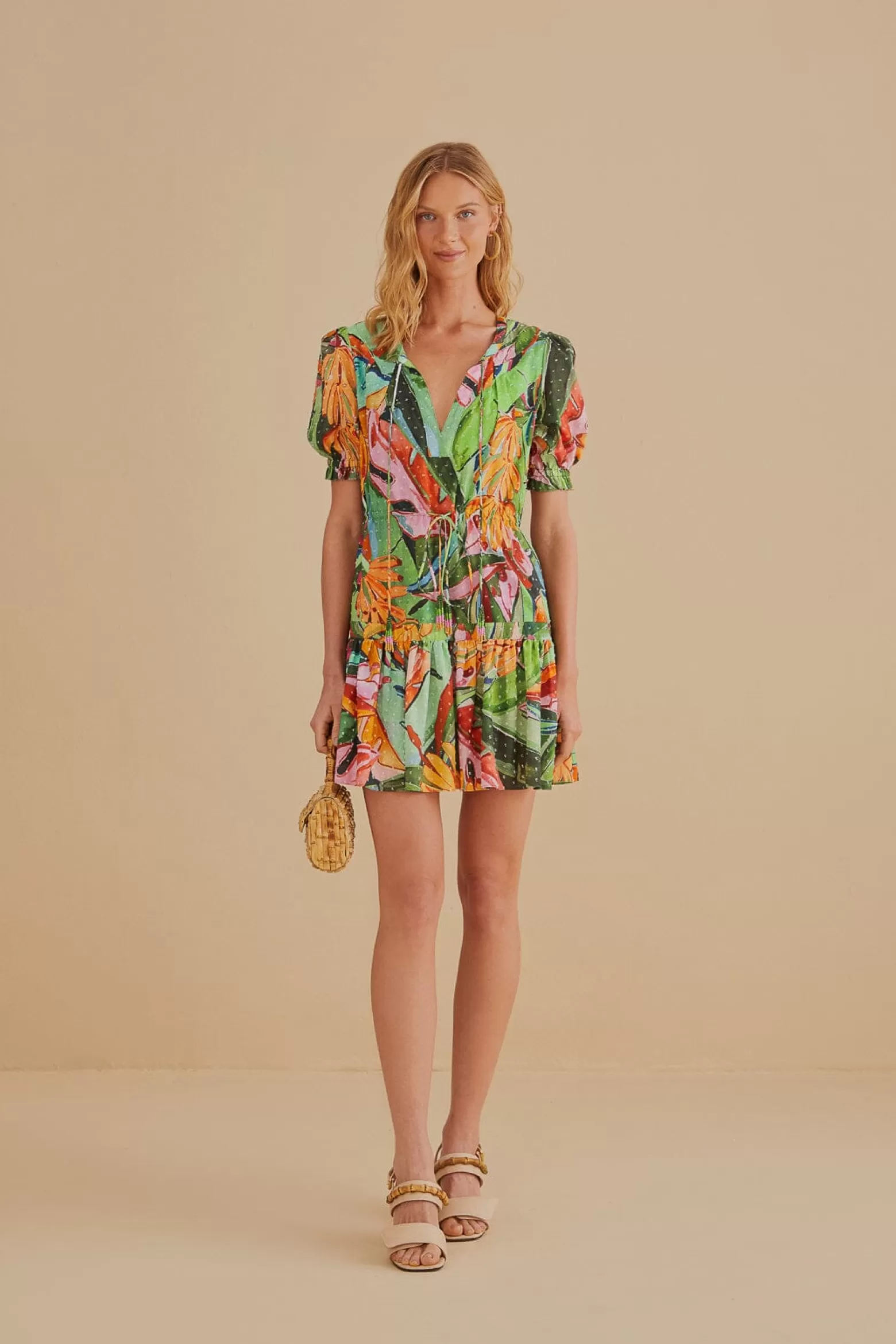 Cheap FARM Rio  MULTICOLOR BANANA FOLIAGE SHORT SLEEVE MINI DRESS